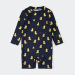 Petit Lem PETIT LEM - Navy blue long-sleeved swimsuit with rubber duck print