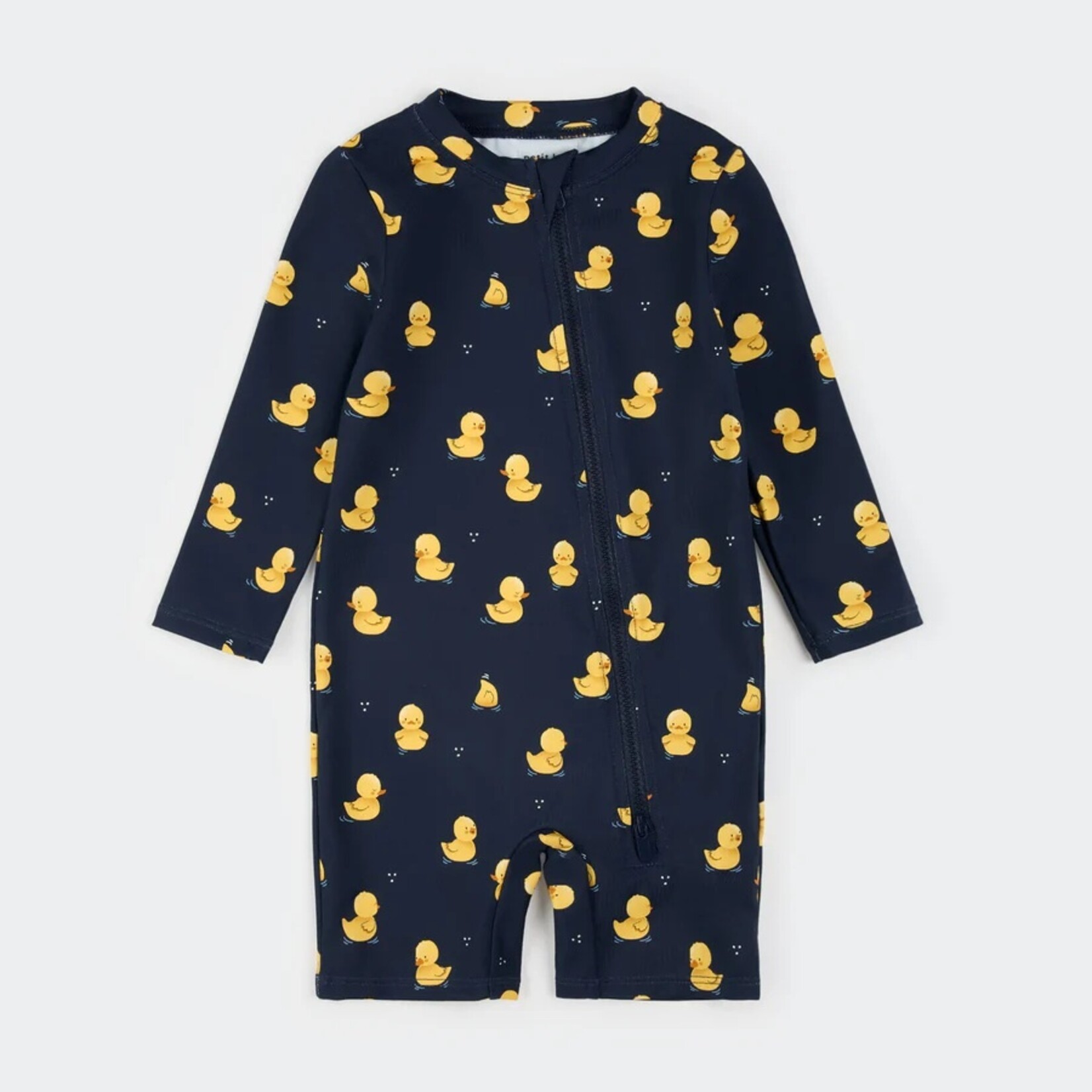 Petit Lem PETIT LEM - Navy blue long-sleeved swimsuit with rubber duck print