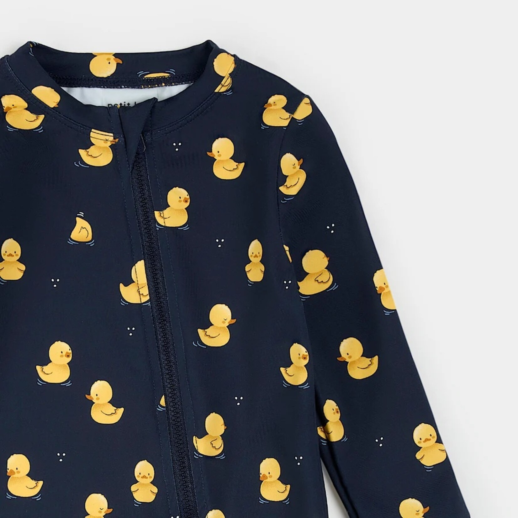 Petit Lem PETIT LEM - Navy blue long-sleeved swimsuit with rubber duck print