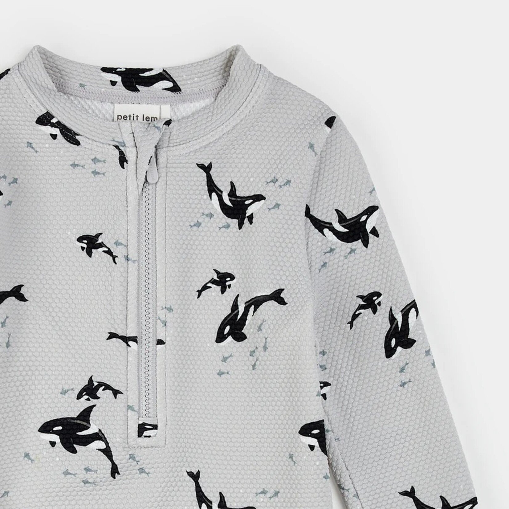Petit Lem PETIT LEM - Grey long-sleeved swimsuit with orca print