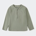 Petit Lem PETIT LEM - Ribbed sage green skin-protective swimsuit with half-zip