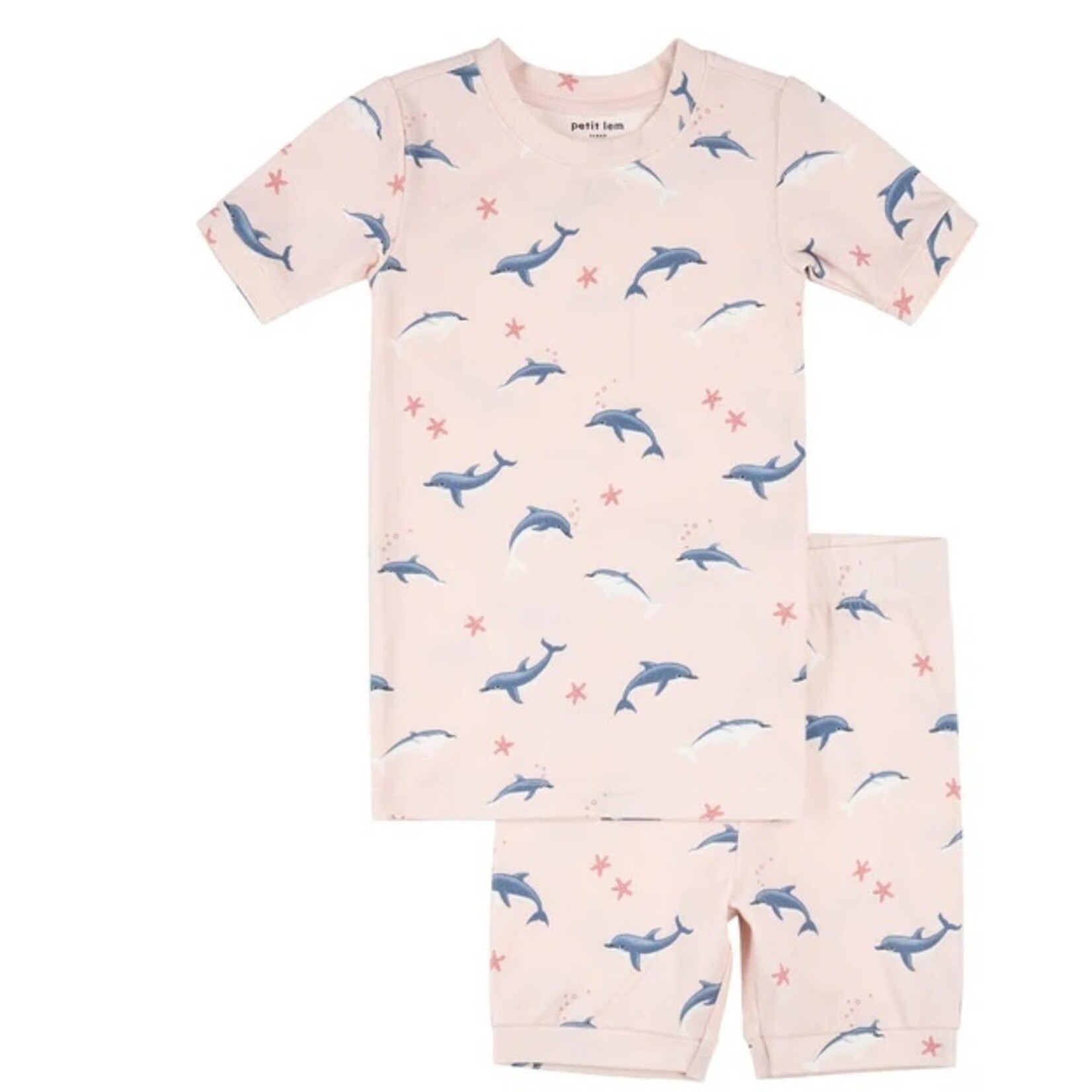 Petit Lem PETIT LEM - Pale pink short pyjama set with dolphin print