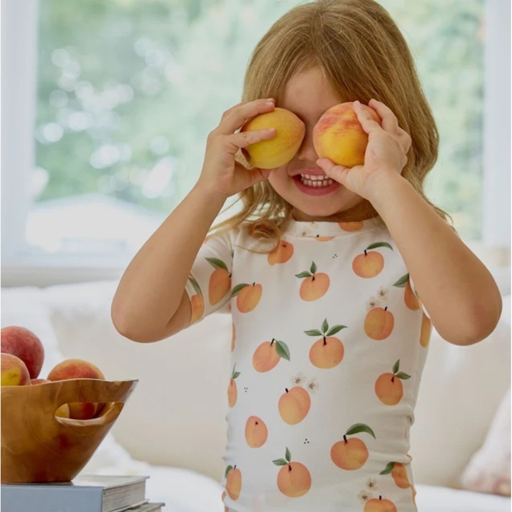 Petit Lem PETIT LEM - Ensemble pyjama court blanc avec imprimé de pêches