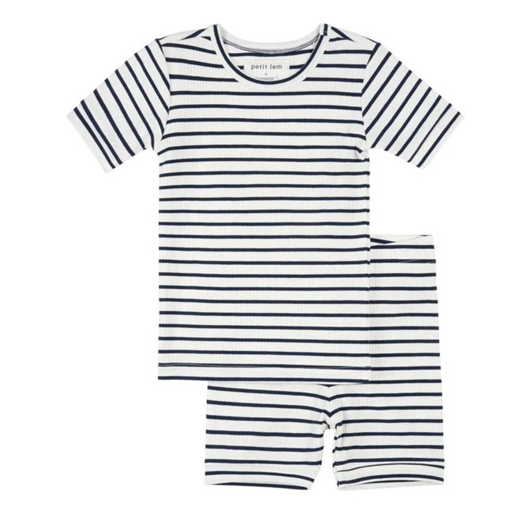 Petit Lem PETIT LEM - Ensemble pyjama côtelé court blanc rayé bleu