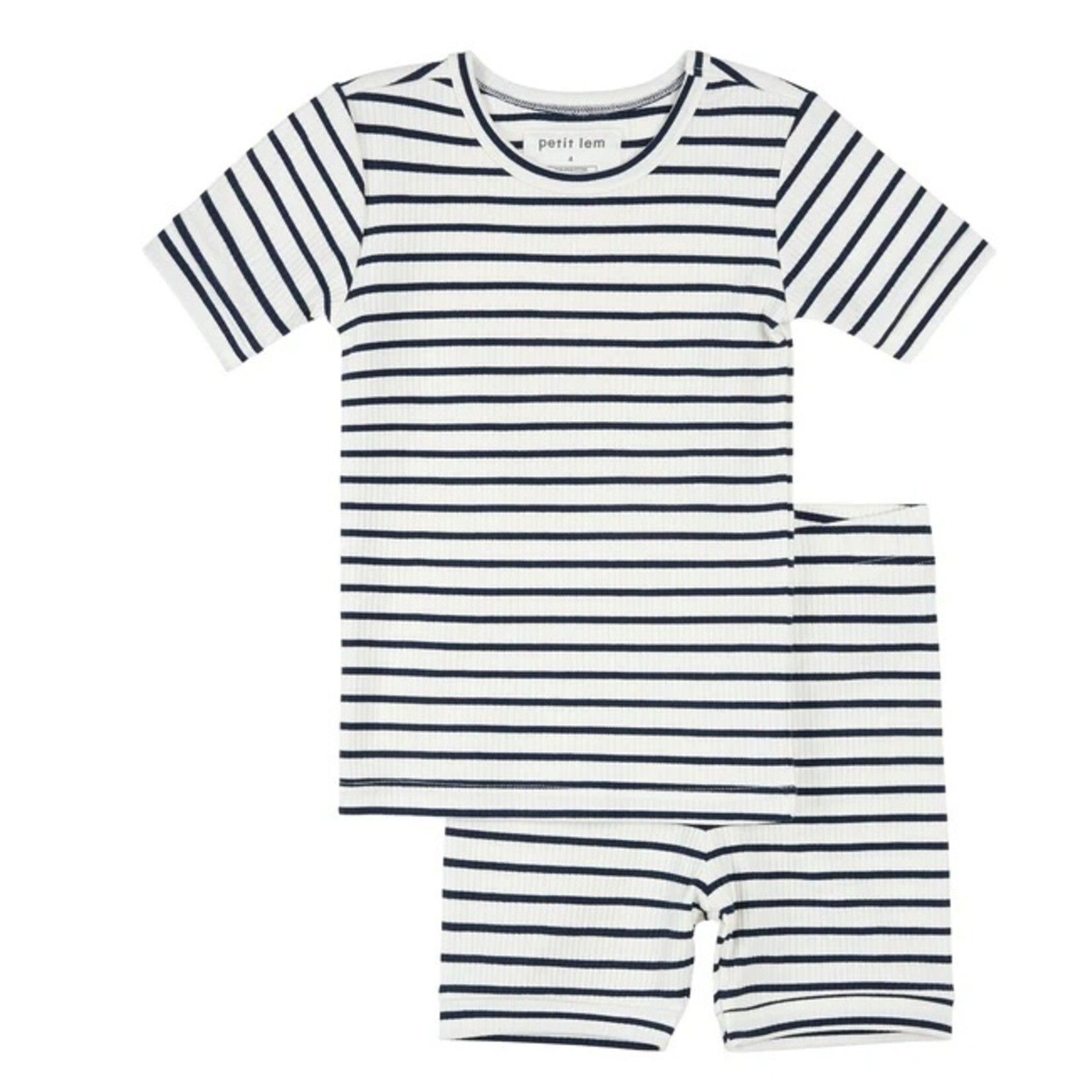 Petit Lem PETIT LEM - Short white and blue striped ribbed pyjama set
