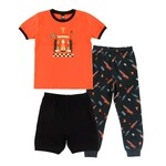 Nanö NANÖ - Black and orange 3-piece pyjama set with race car print