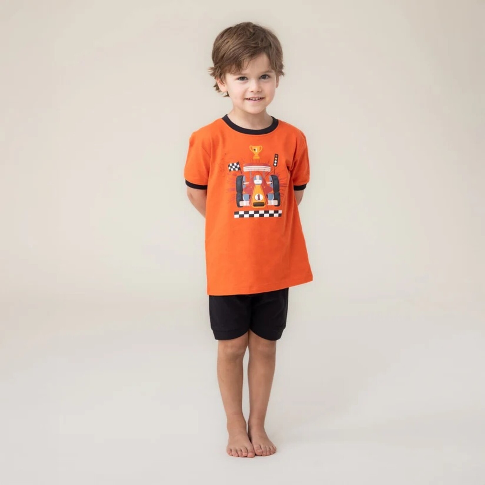 Nanö NANÖ - Black and orange 3-piece pyjama set with race car print