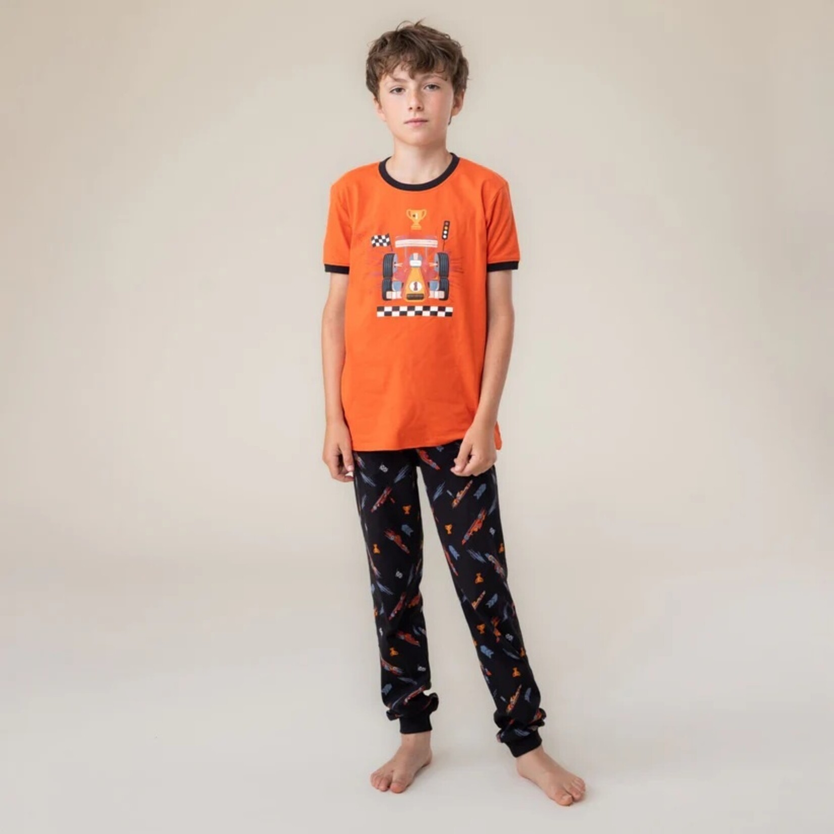 Nanö NANÖ - Black and orange 3-piece pyjama set with race car print