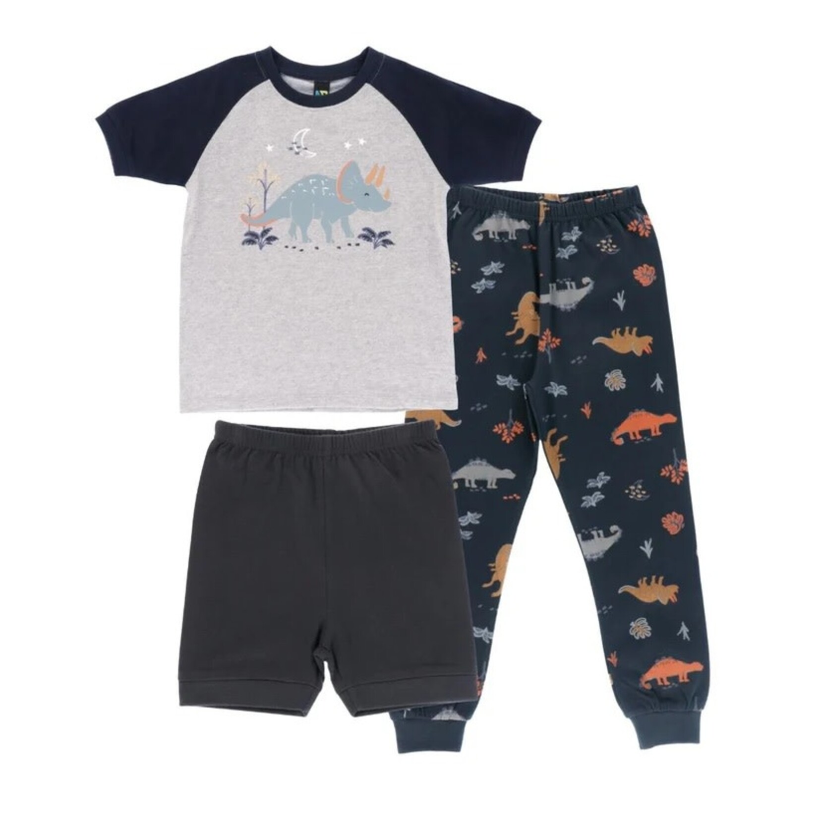 Nanö NANÖ - 3-piece black and grey pyjama set with dinosaur print