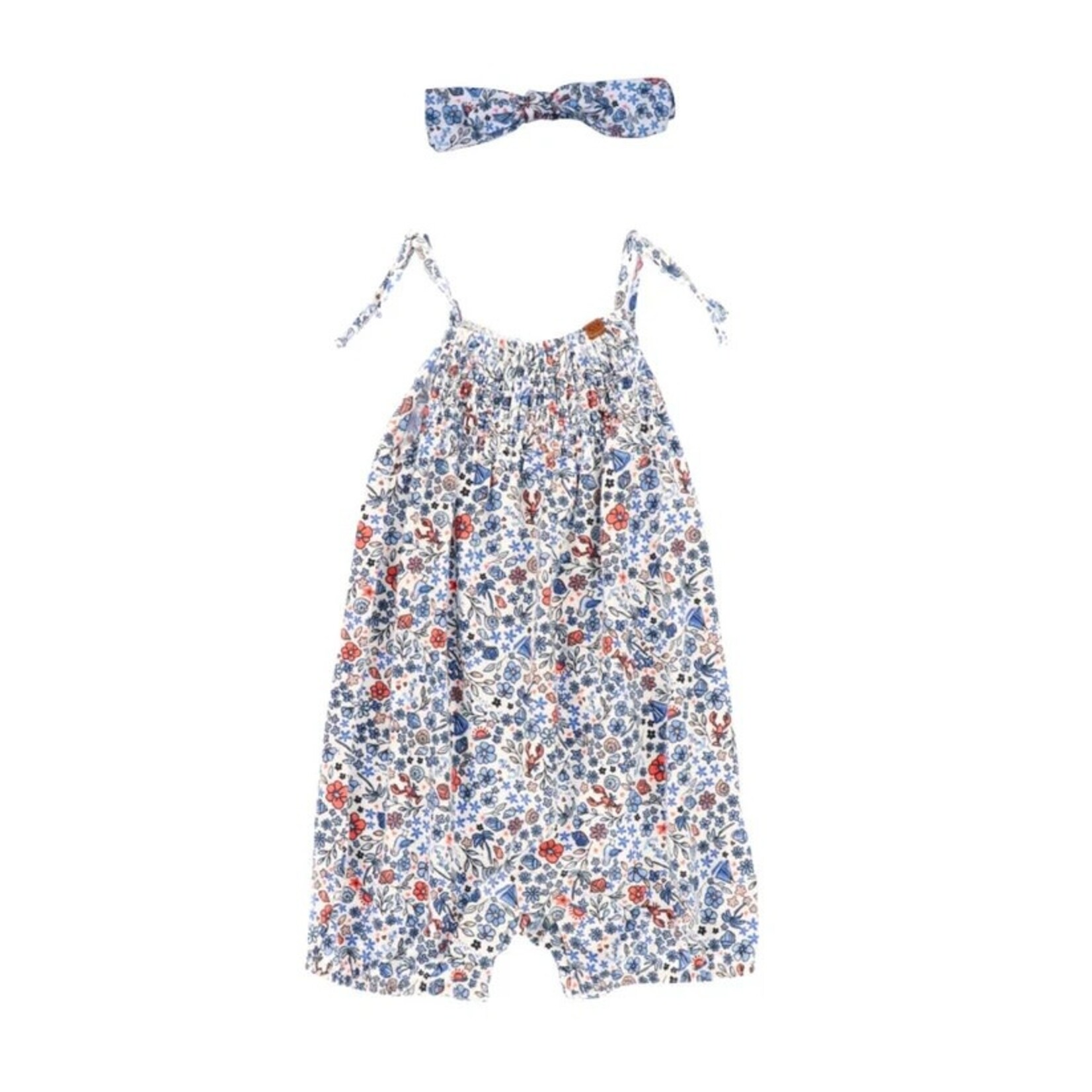 Nanö NANÖ - 2-piece set - Floral romper with matching headband 'Ohé matelot!'