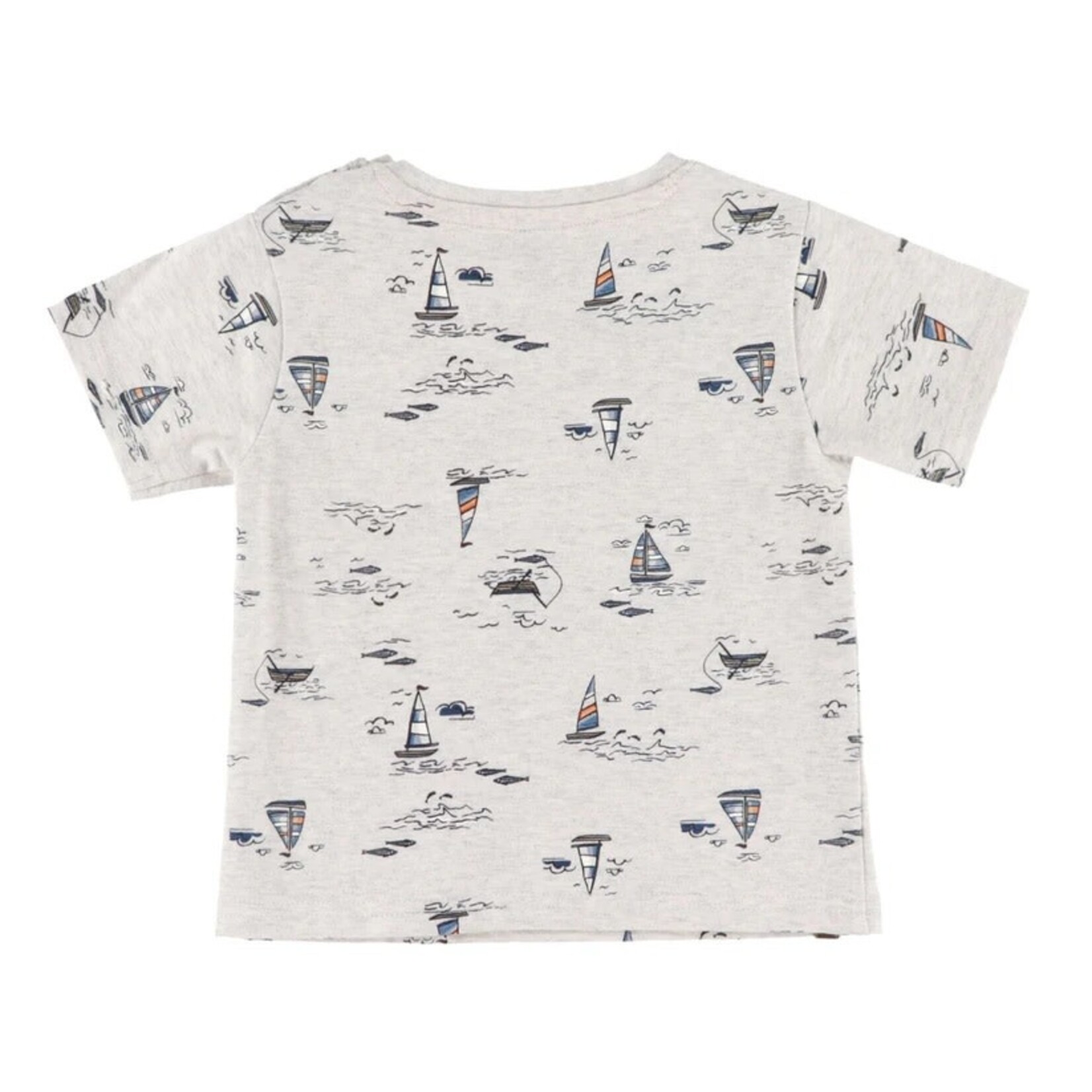 Nanö NANÖ - Ensemble 3 morceaux - T-shirt gris imprimé bateaux, short bleu et bavoir réversible 'Club de l'océan'