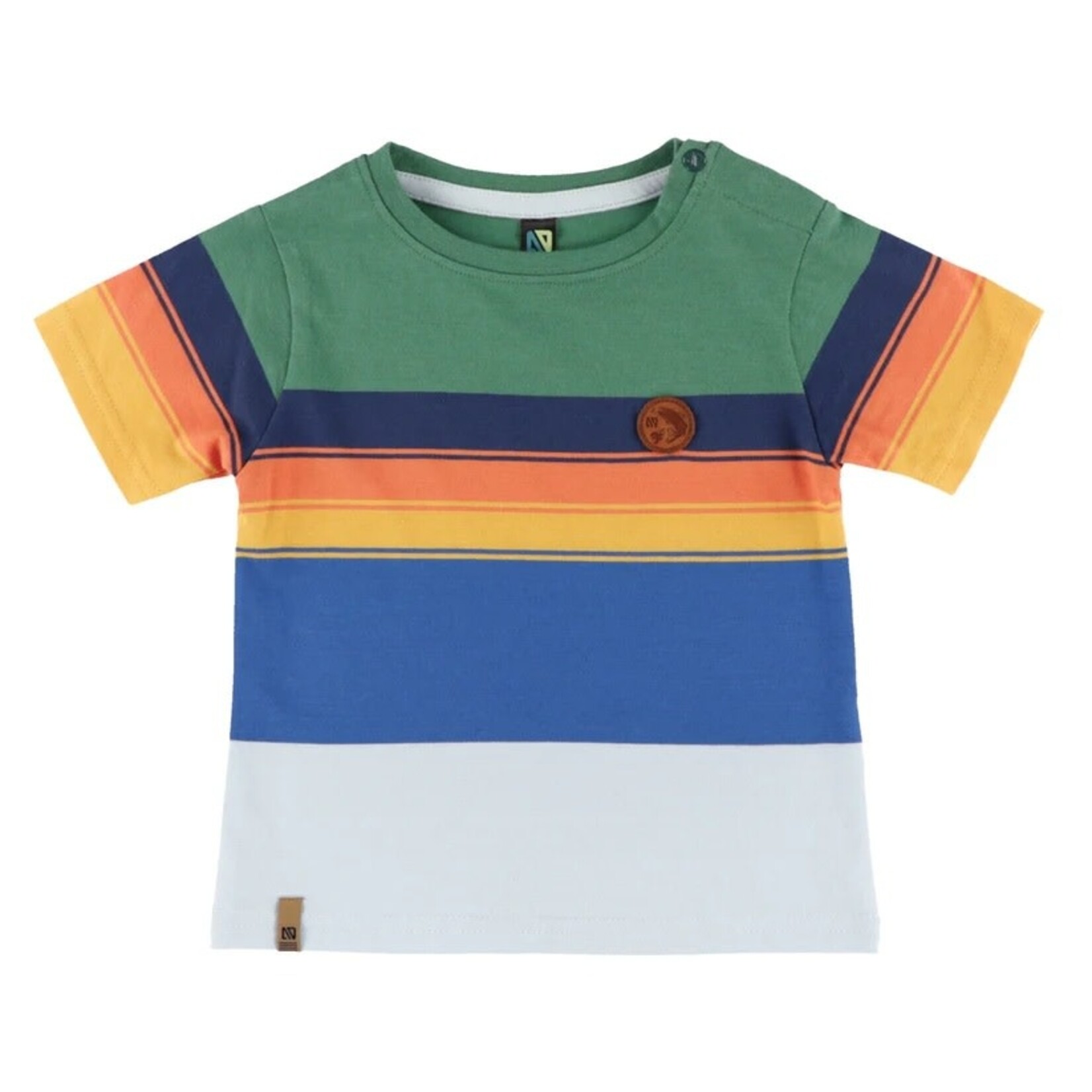 Nanö NANÖ - 2-piece set - Blue, orange and green striped T-shirt and blue shorts 'Jour de pêche'