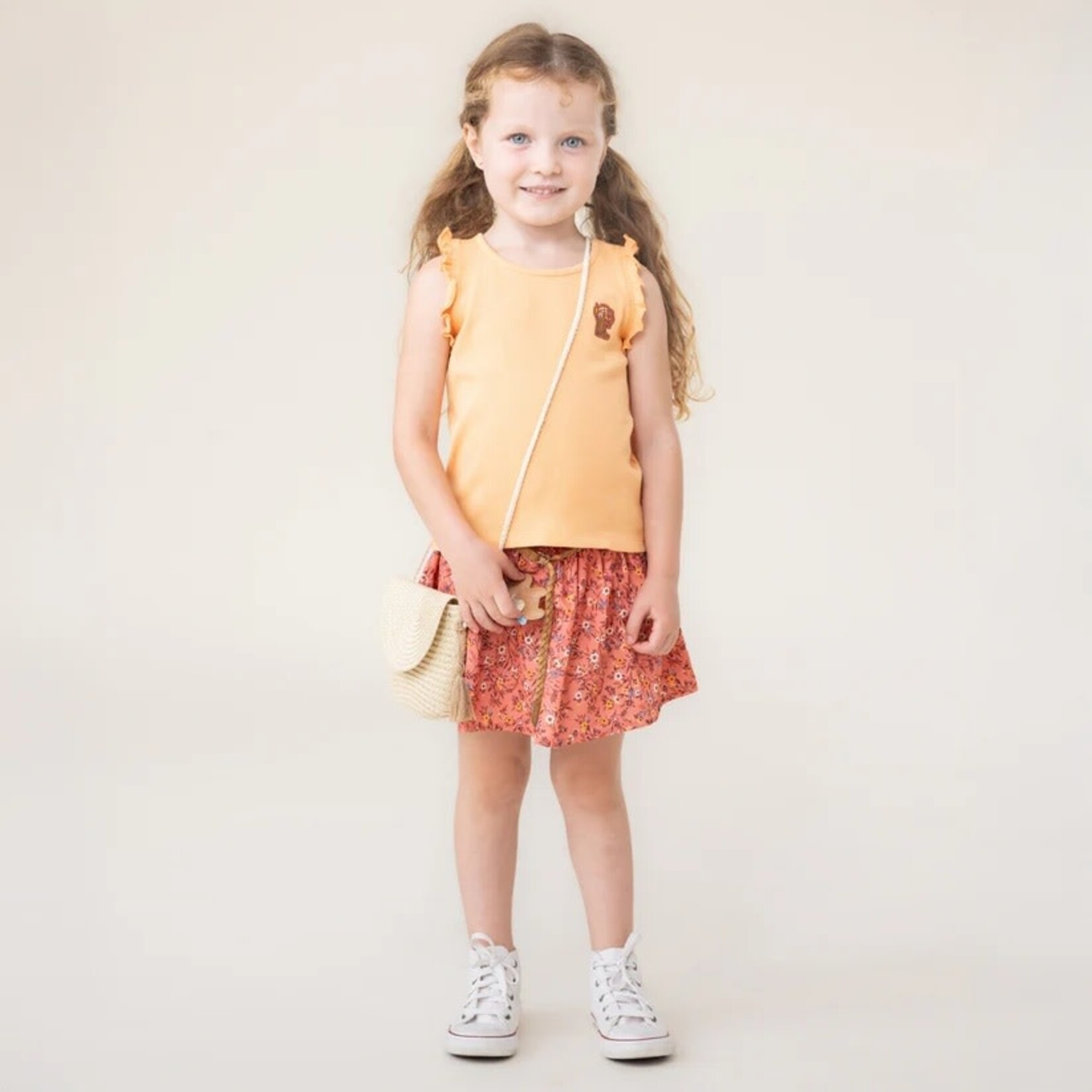 Nanö NANÖ - Jupe culotte rose orangé en crêpe à imprimé floral 'Le club des cowgirls'