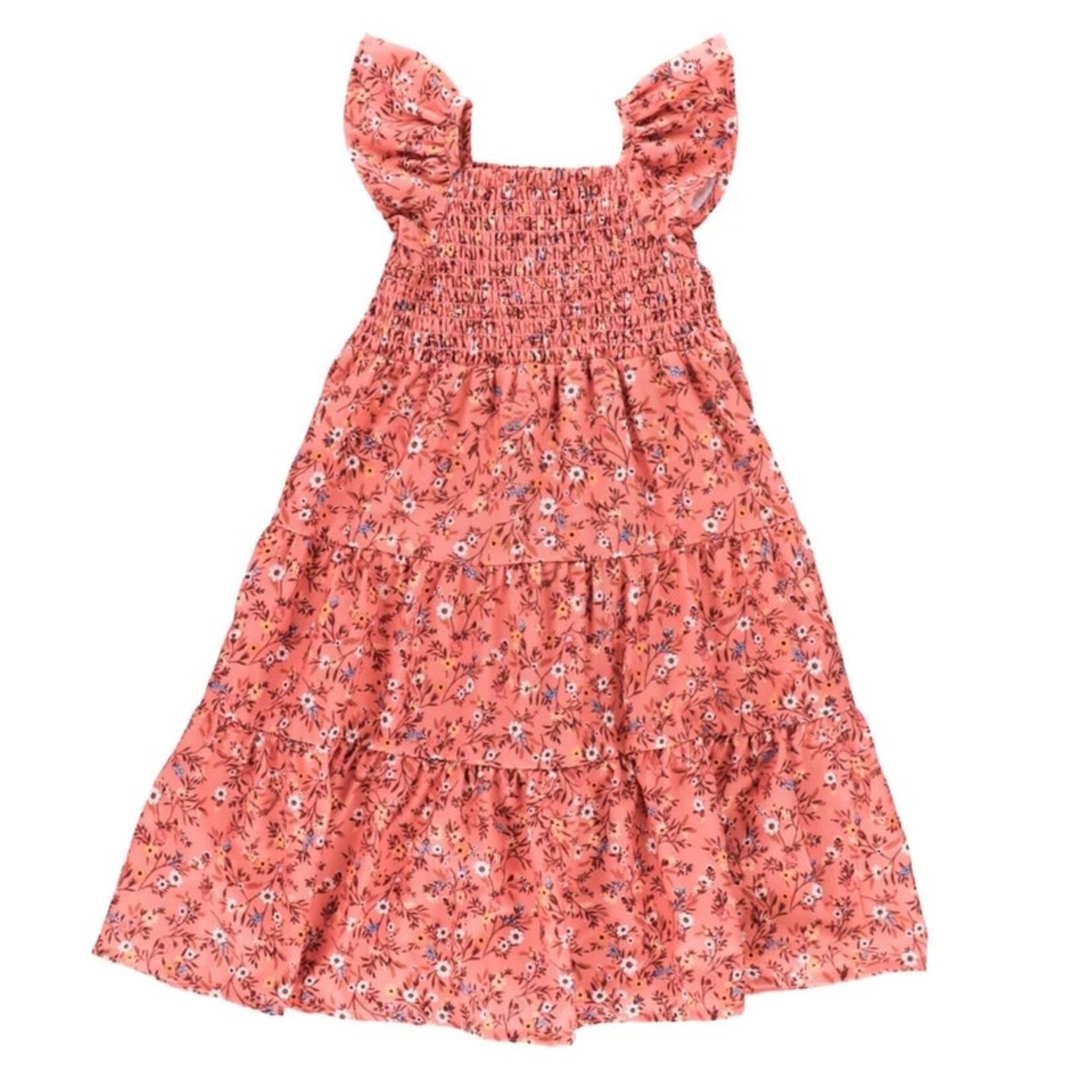 Nanö NANÖ - Robe rose orangée en crêpe à motif floral 'Le club des cowgirls'