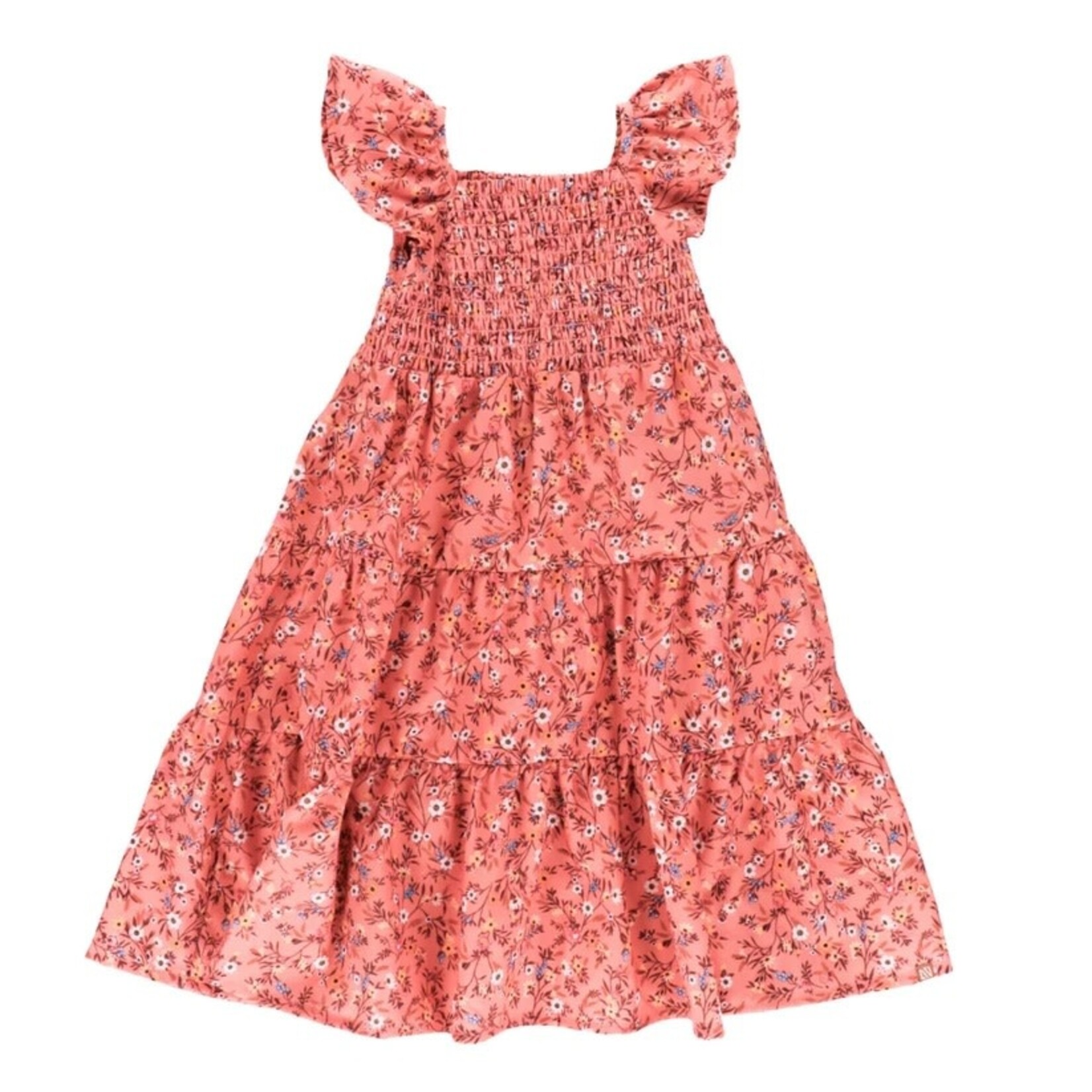 Nanö NANÖ - Robe rose orangée en crêpe à motif floral 'Le club des cowgirls'