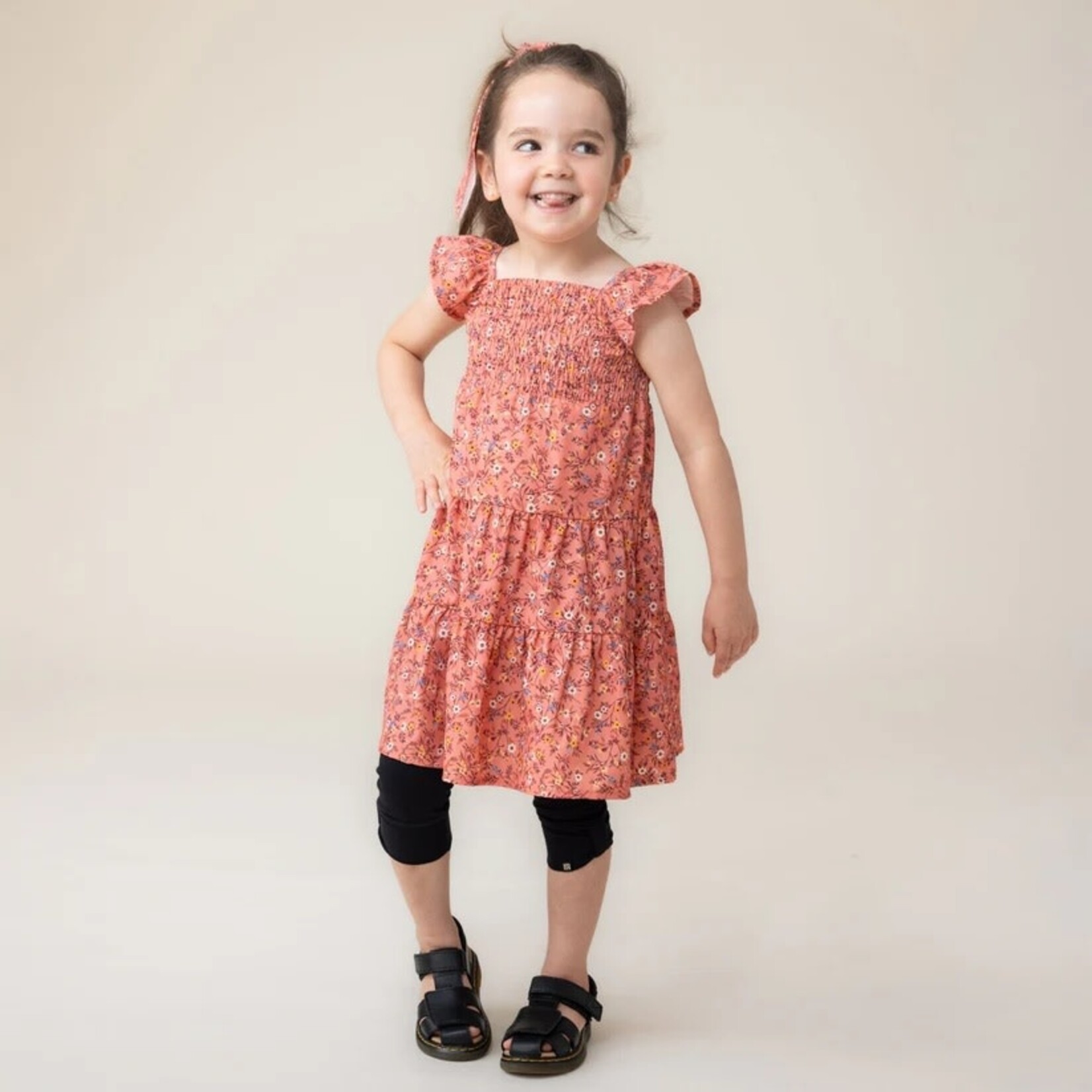 Nanö NANÖ - Robe rose orangée en crêpe à motif floral 'Le club des cowgirls'