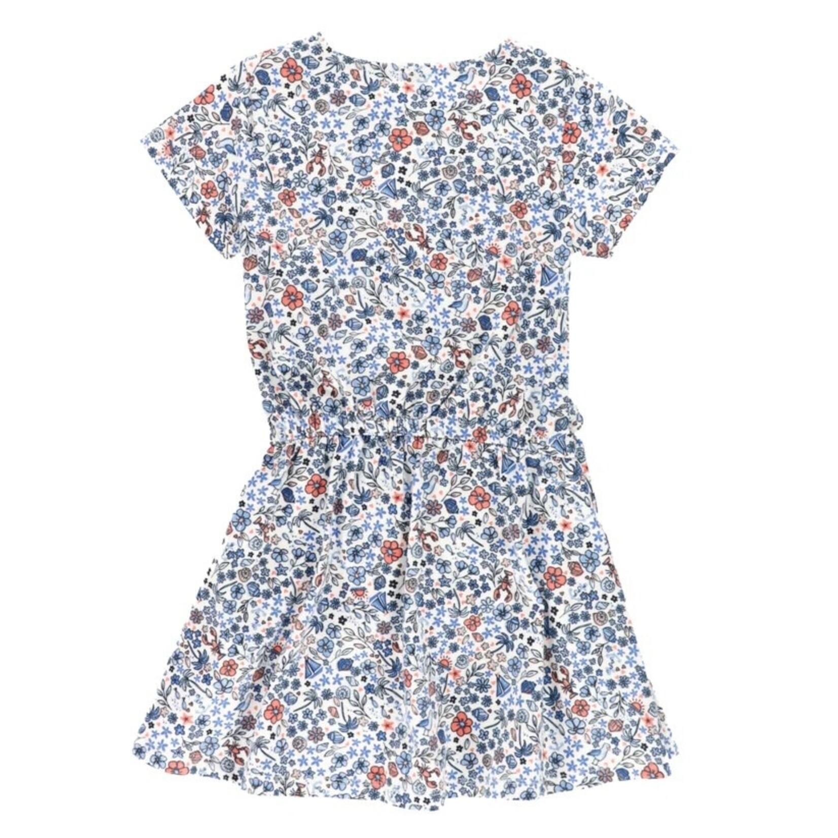 Nanö NANÖ - Ivory dress with a sea-themed print and a cutout at the waist 'Seaside Holiday'