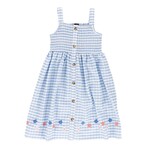 Nanö NANÖ - Robe à bretelles en vichy bleu et blanc froissé et broderie de fleurs 'Vacances à la mer'