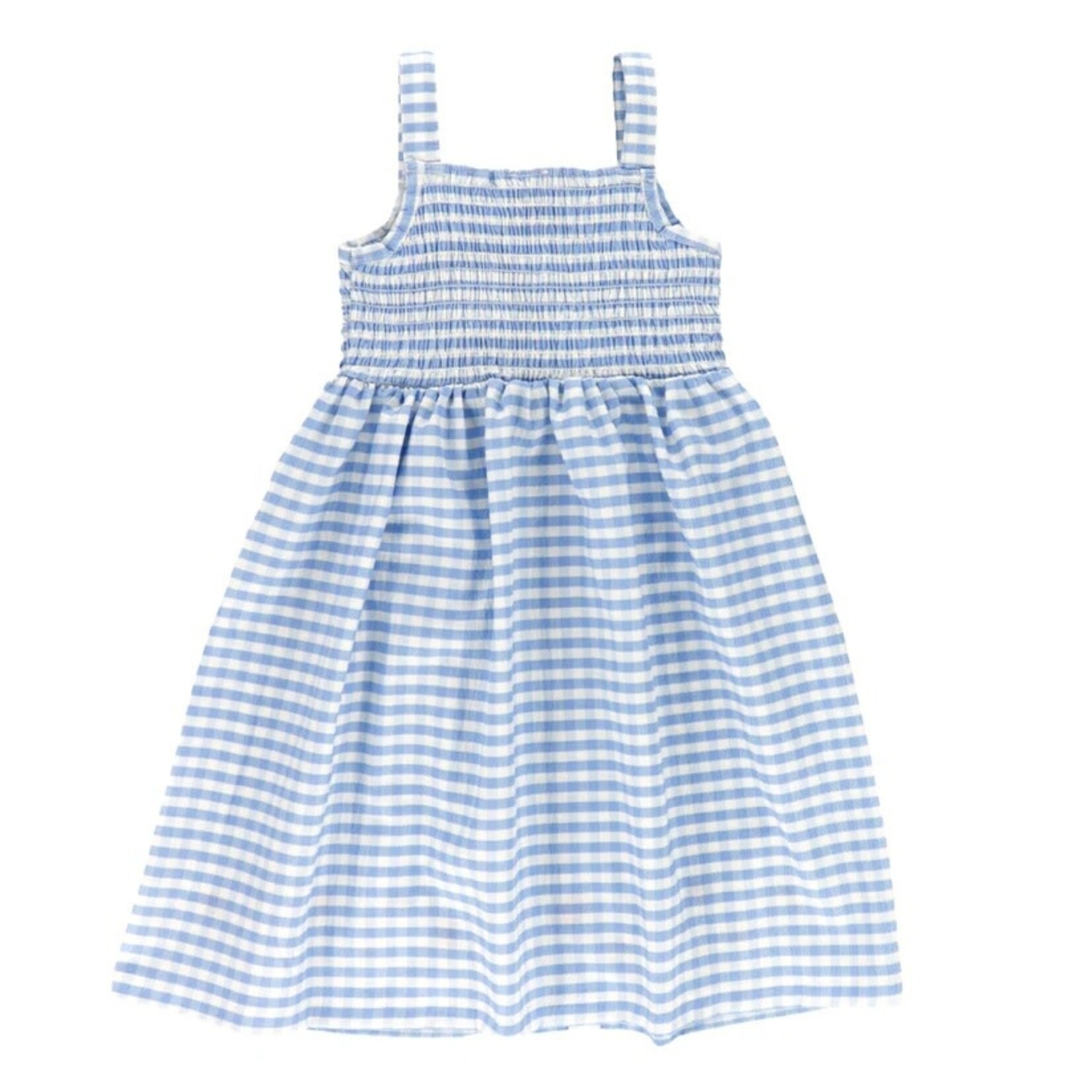 Nanö NANÖ - Blue and white gingham crinkled strappy dress with floral embroidery 'Seaside Holidays'