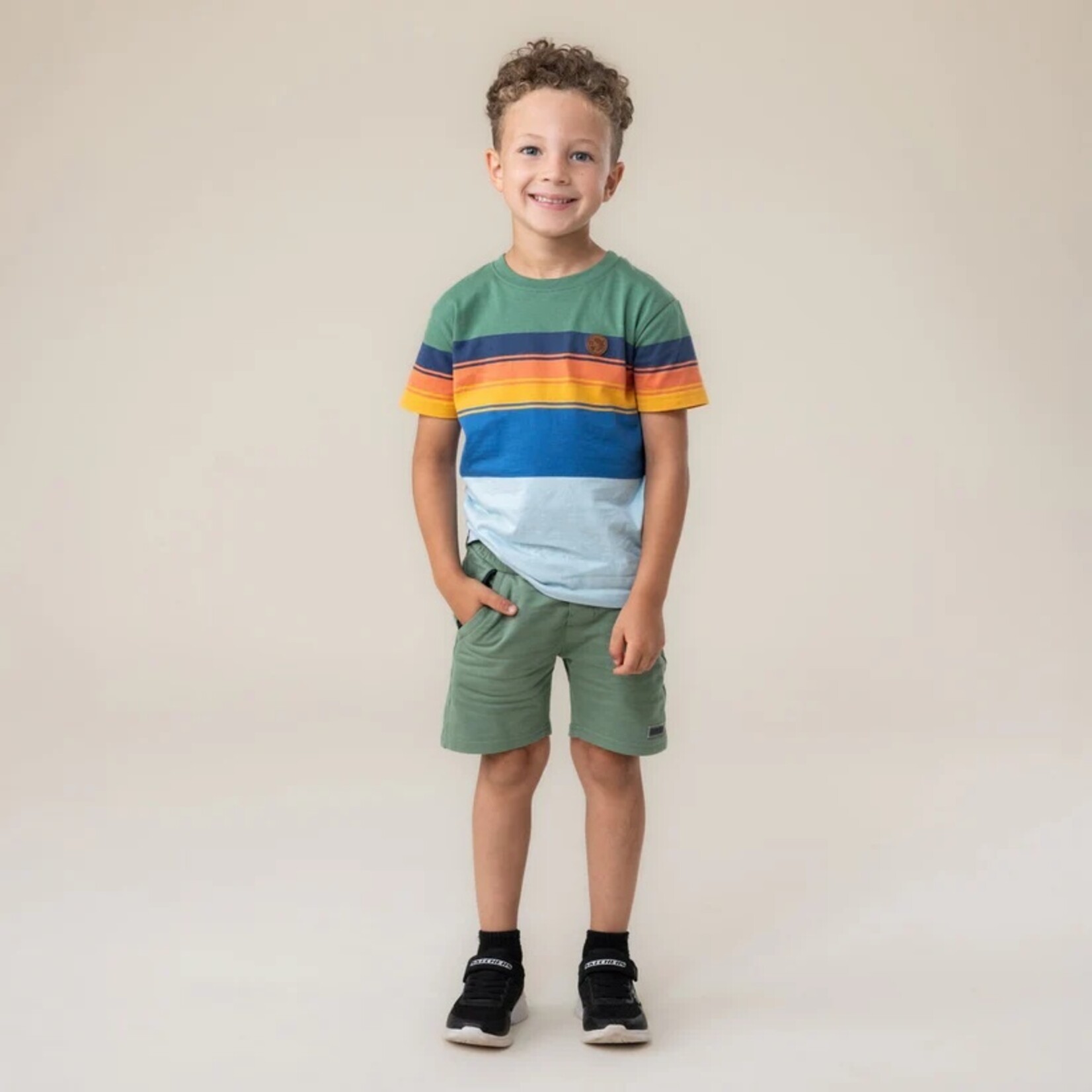 Nanö NANÖ - Short-sleeved jersey T-shirt with green, orange, yellow and blue stripes 'Off Road'