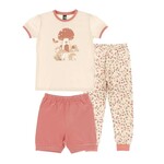 Nanö NANÖ - Ivory and pink 3-piece pyjama set with hedgehog and mushroom print