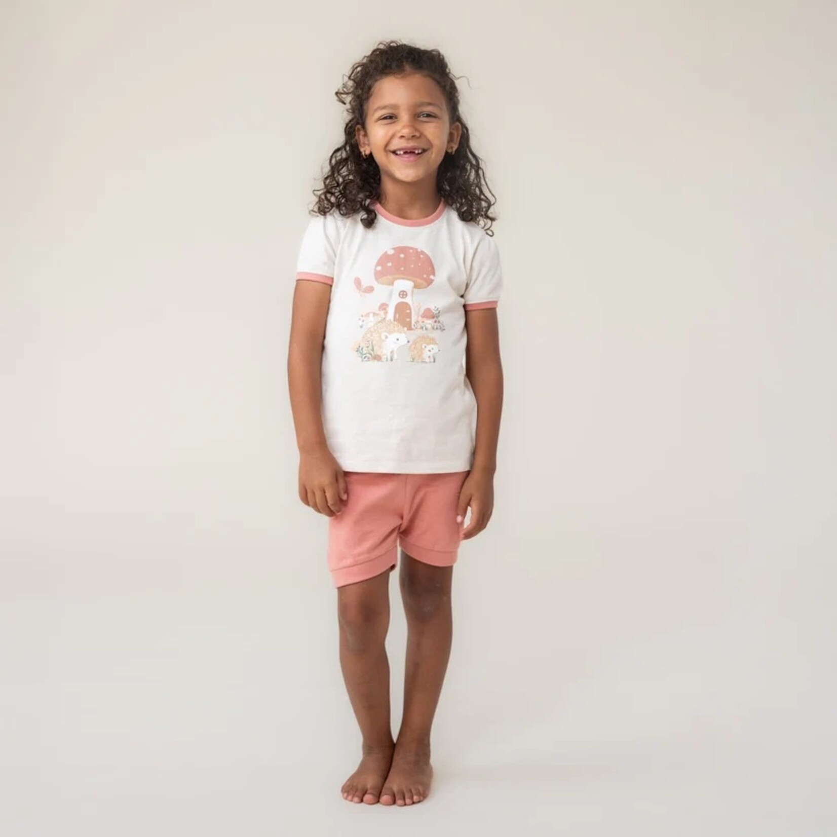 Nanö NANÖ - Ivory and pink 3-piece pyjama set with hedgehog and mushroom print