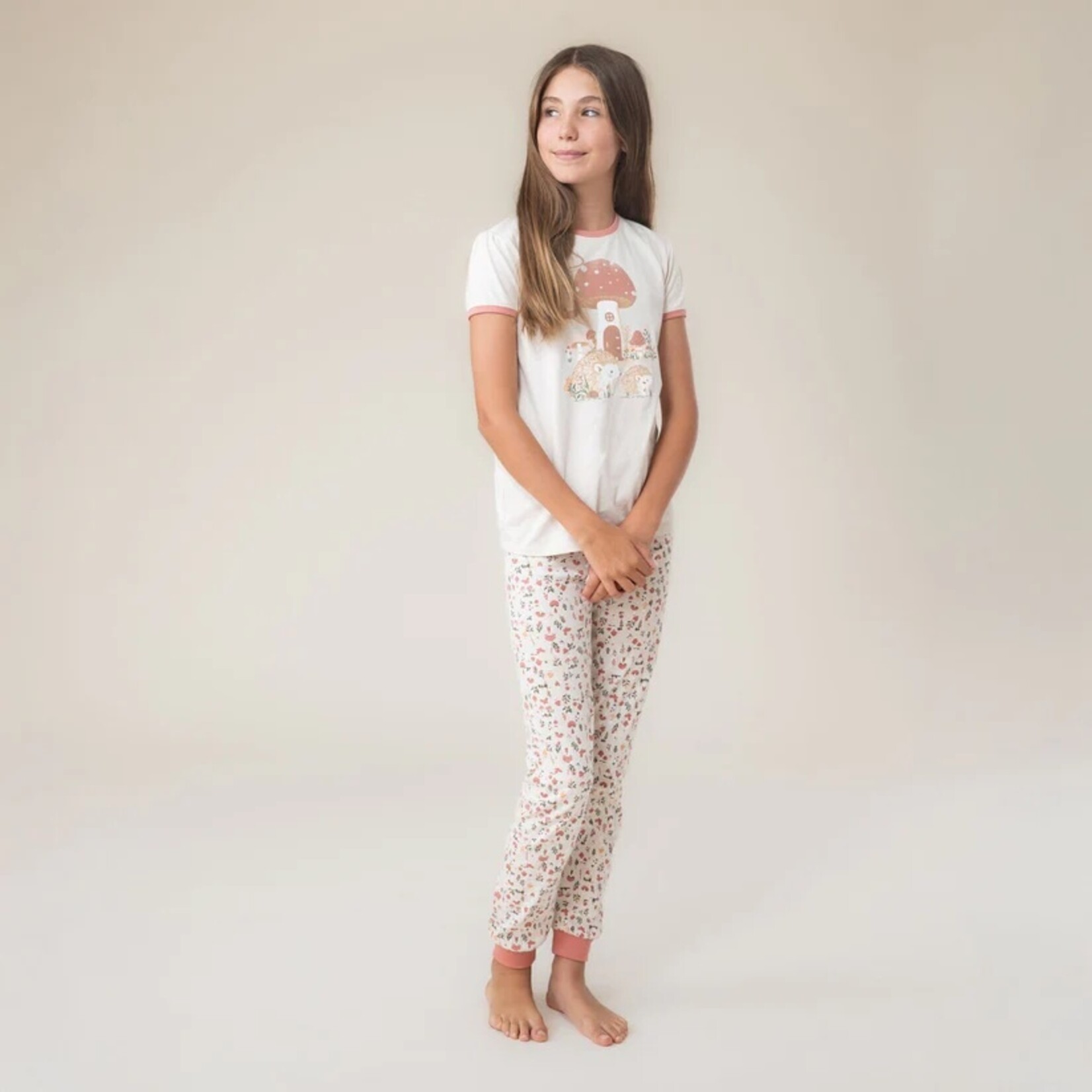 Nanö NANÖ - Ivory and pink 3-piece pyjama set with hedgehog and mushroom print
