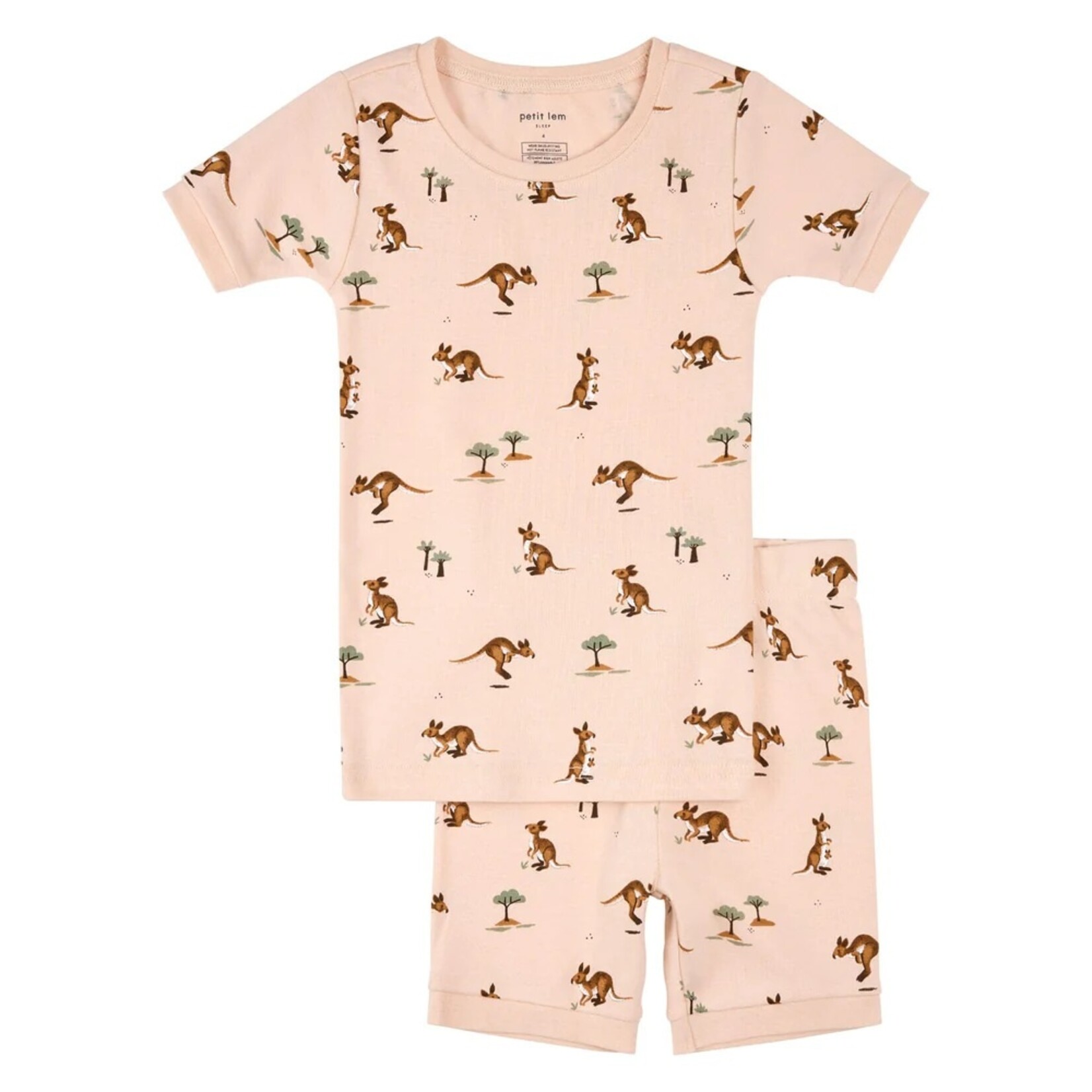 Petit Lem PETIT LEM - Pale pink short pyjama set with kangaroo print