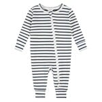 Petit Lem PETIT LEM - Grenouillère à manches longues à tissu côtelé ligné blanc et bleu marine