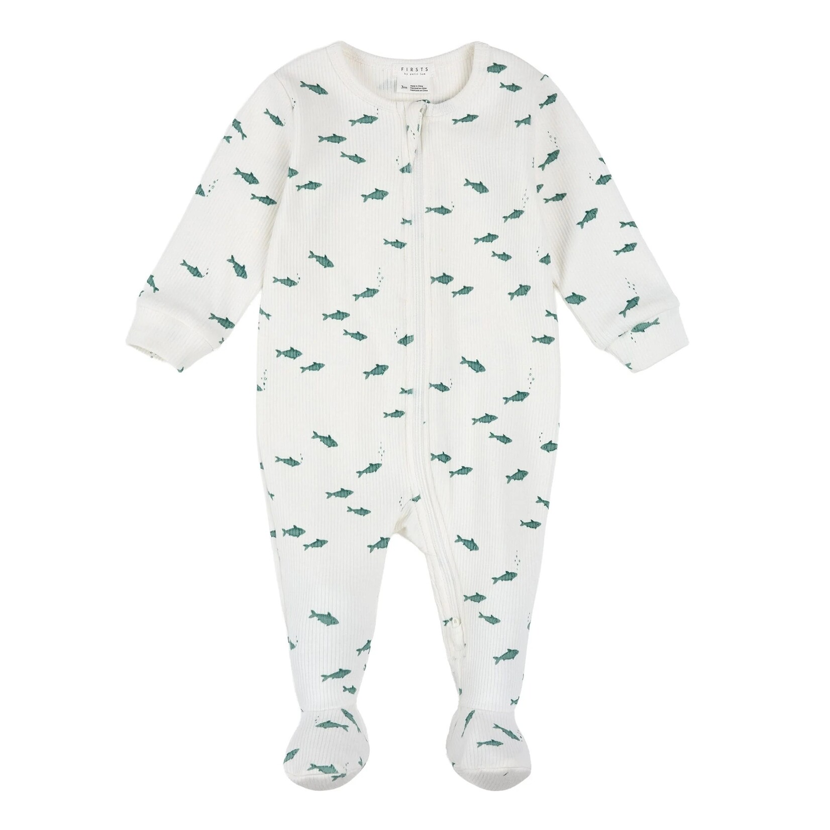 Petit Lem PETIT LEM - Pyjama de bébé blanc côtelé imprimé de poissons