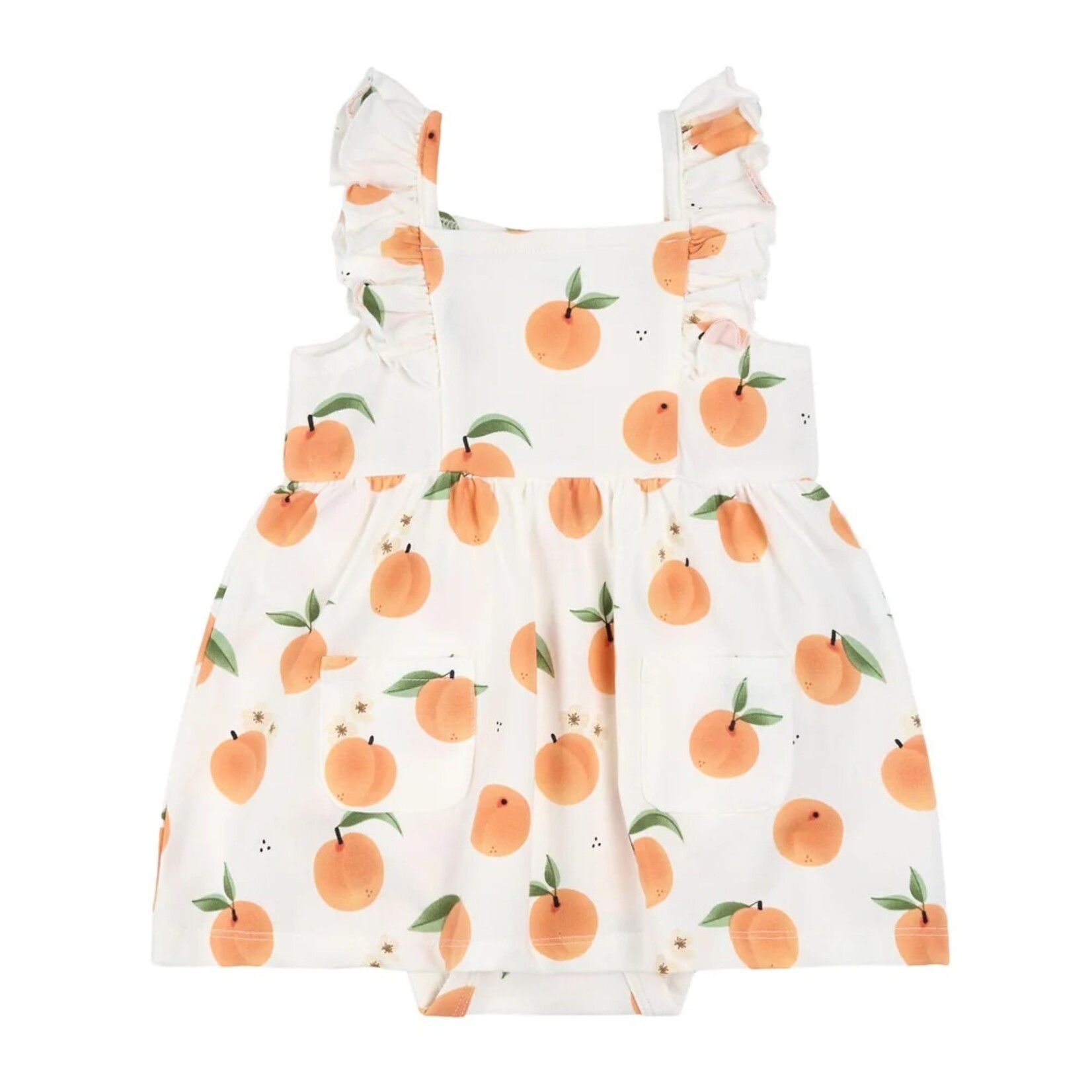Petit Lem PETIT LEM - White peach print bodysuit dress with straps