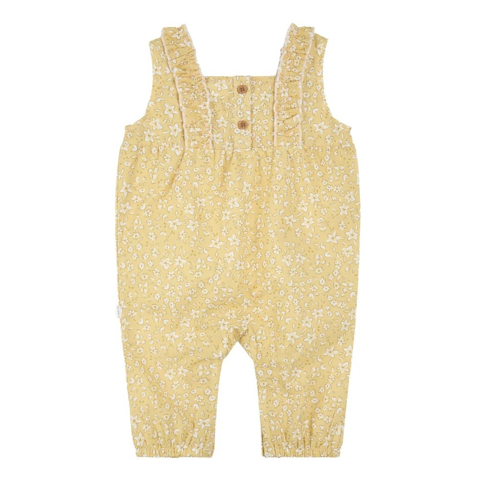 Petit Lem PETIT LEM - Barboteuse sans manches jaunes avec imprimé de fleurs blanches