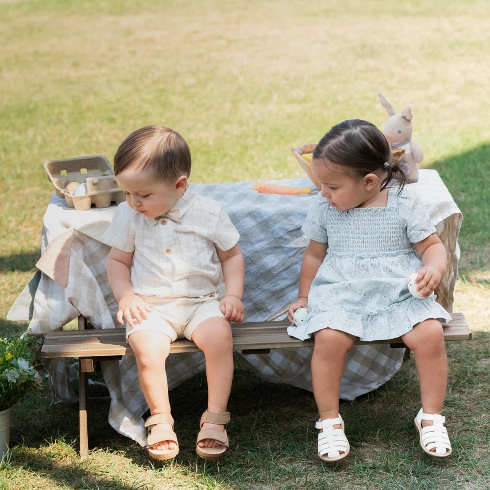 Petit Lem PETIT LEM - Ensemble robe bleu poudré à imprimé floral et couvre-couche