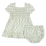Petit Lem PETIT LEM - Ensemble robe en vichy sauge à imprimé de fraises et couvre-couche