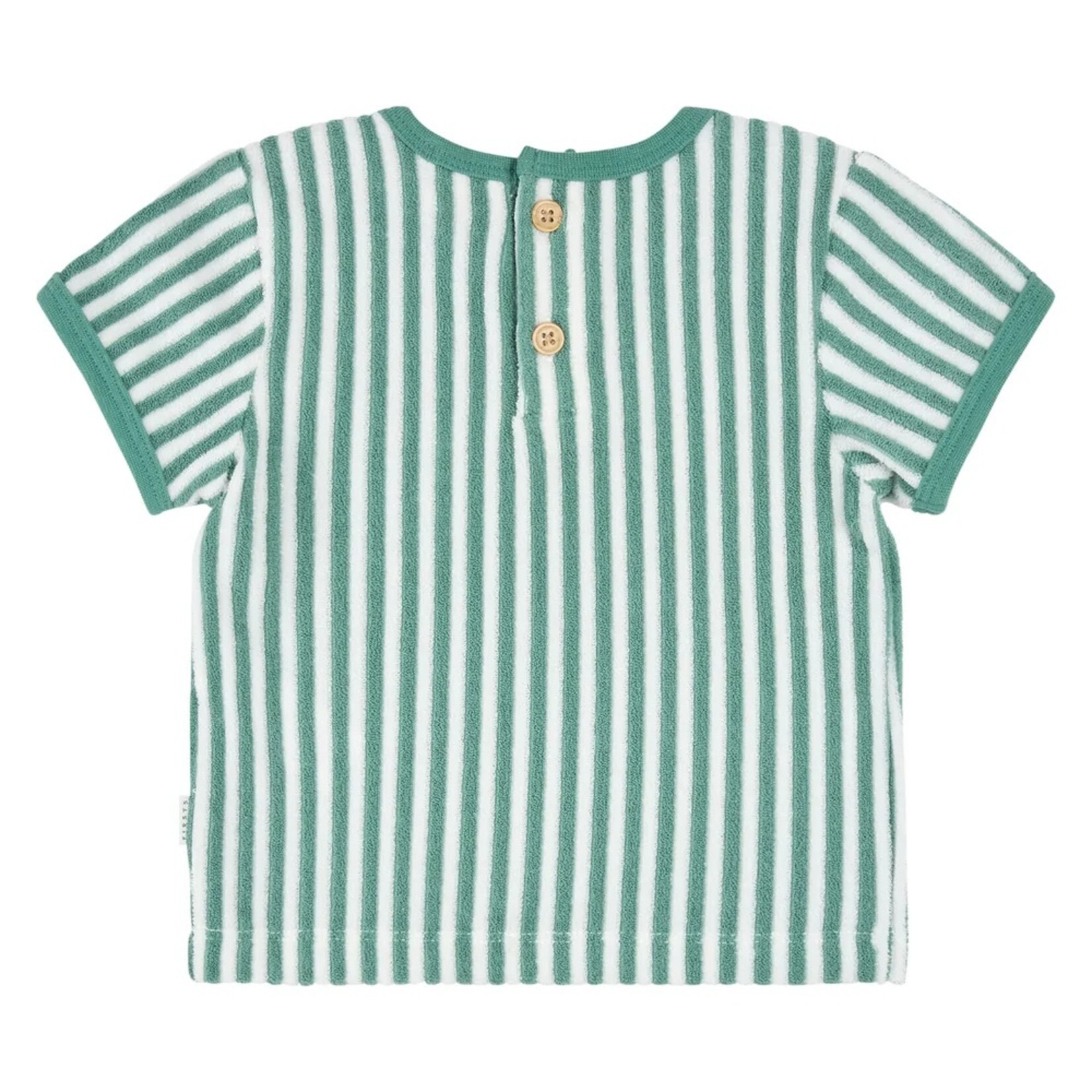 Petit Lem PETIT LEM - Ensemble t-shirt et short en tissu éponge à rayures turquoises et blanches