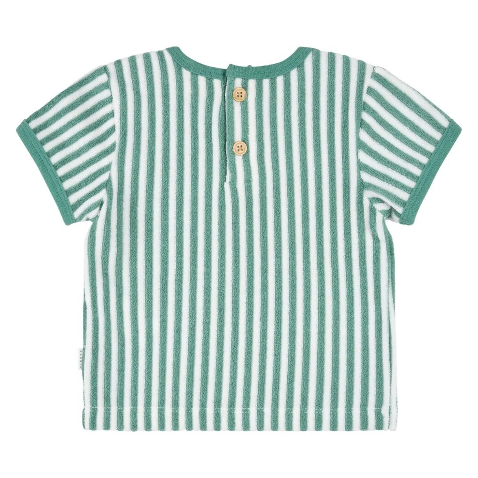 Petit Lem PETIT LEM - Turquoise and white striped terry cloth t-shirt and shorts set