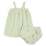Petit Lem PETIT LEM - Dress and diaper cover set in sage and white striped terry cloth