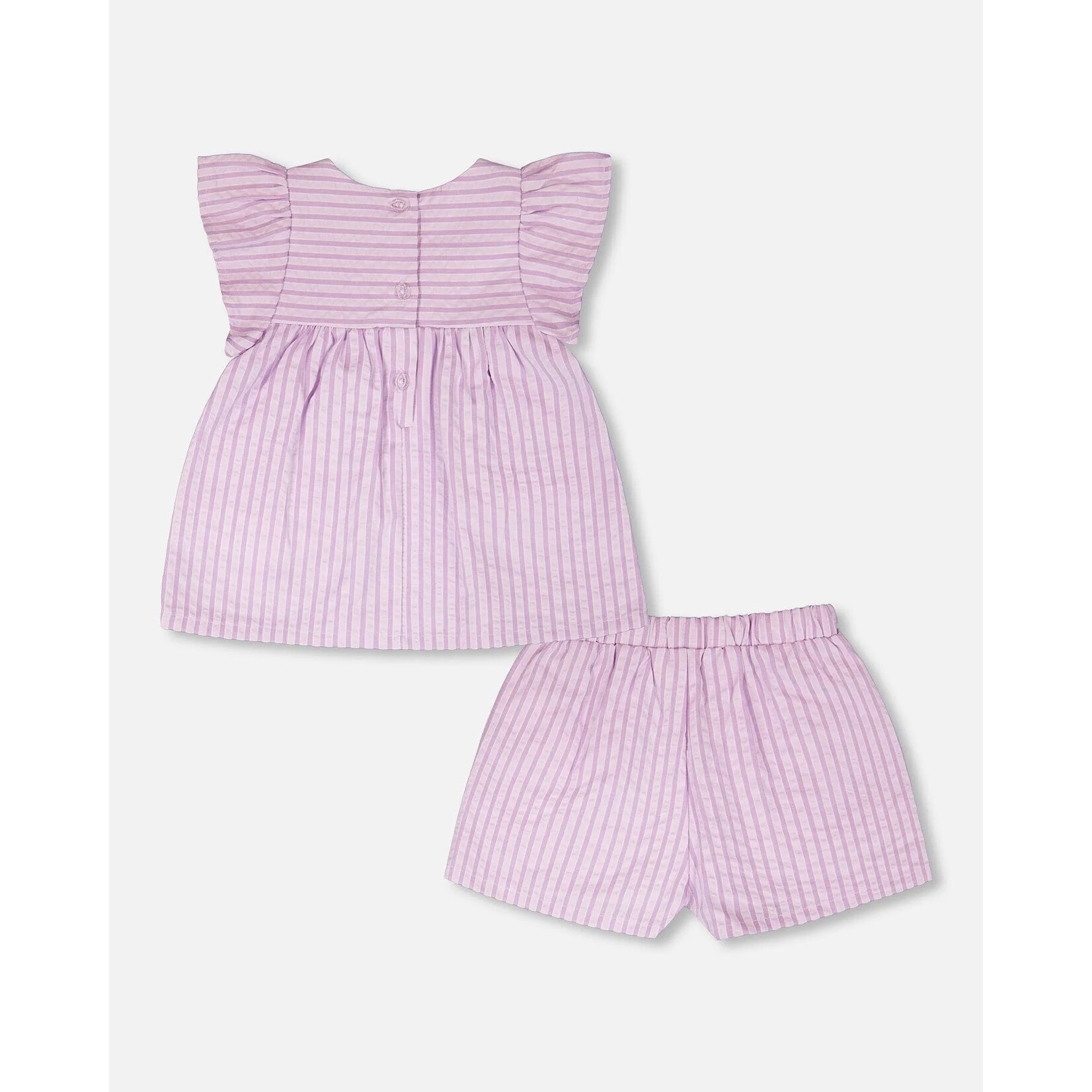 Deux par Deux DEUX PAR DEUX - Lavender striped chambray blouse and shorts two-piece set 'Clover and violets'