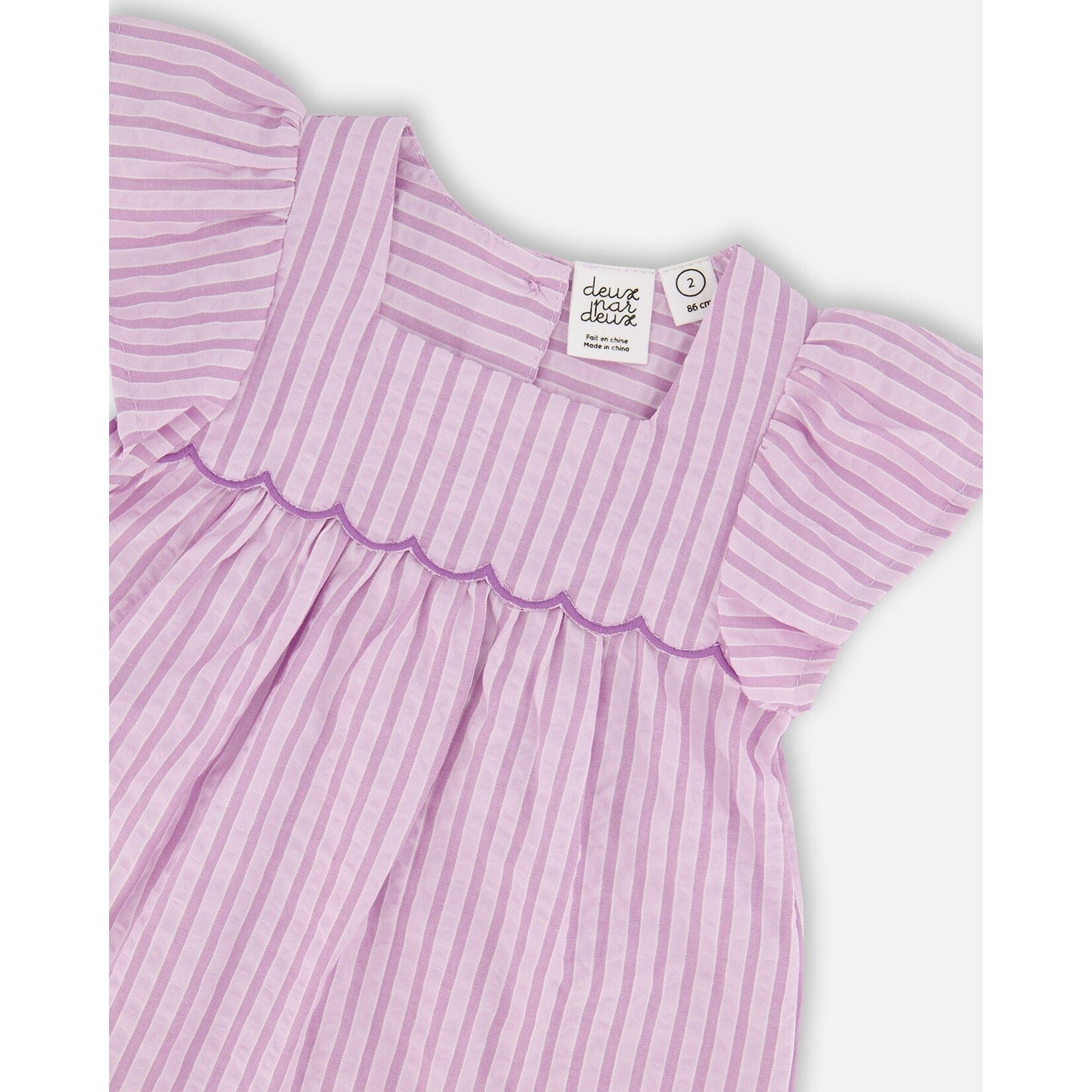Deux par Deux DEUX PAR DEUX - Lavender striped chambray blouse and shorts two-piece set 'Clover and violets'
