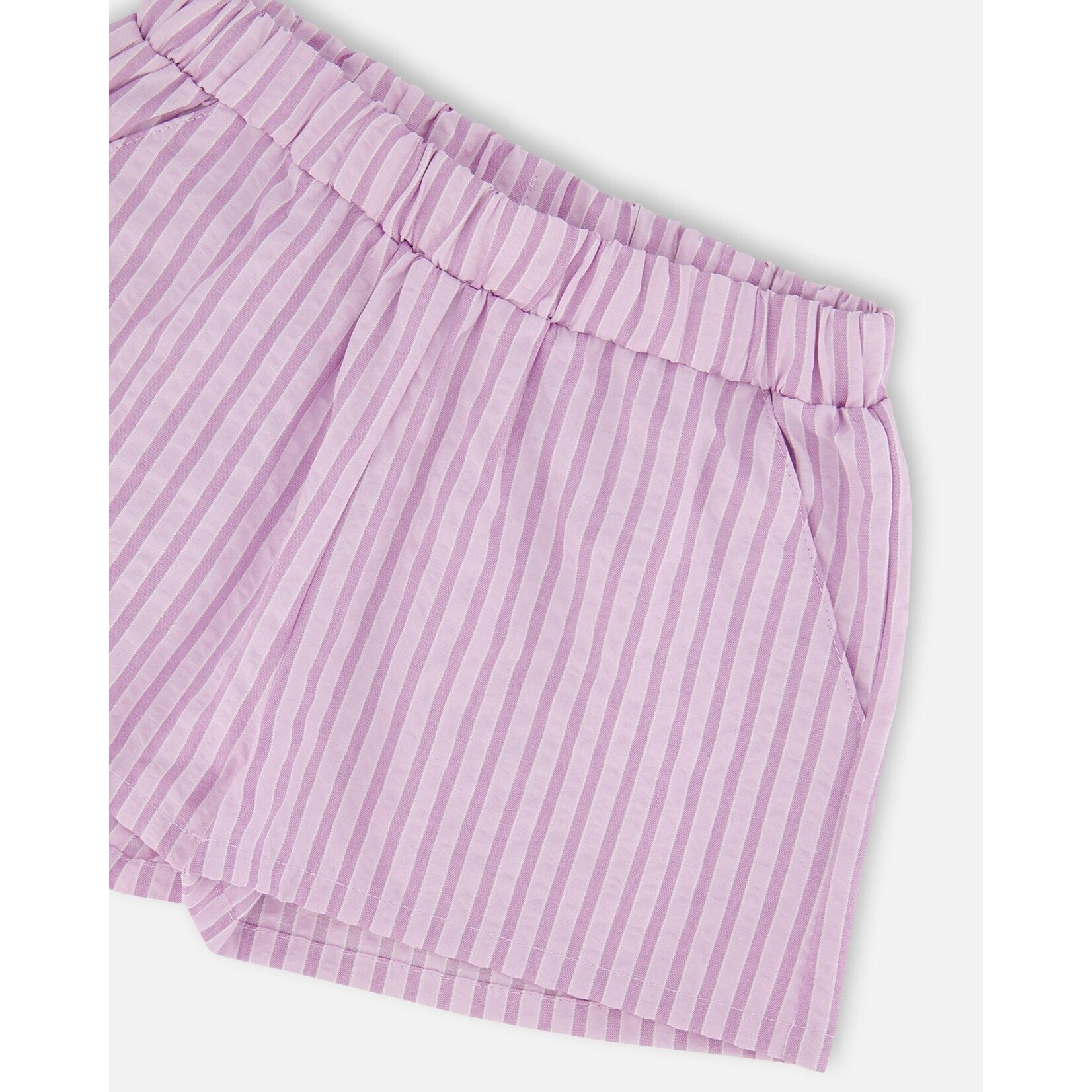 Deux par Deux DEUX PAR DEUX - Lavender striped chambray blouse and shorts two-piece set 'Clover and violets'