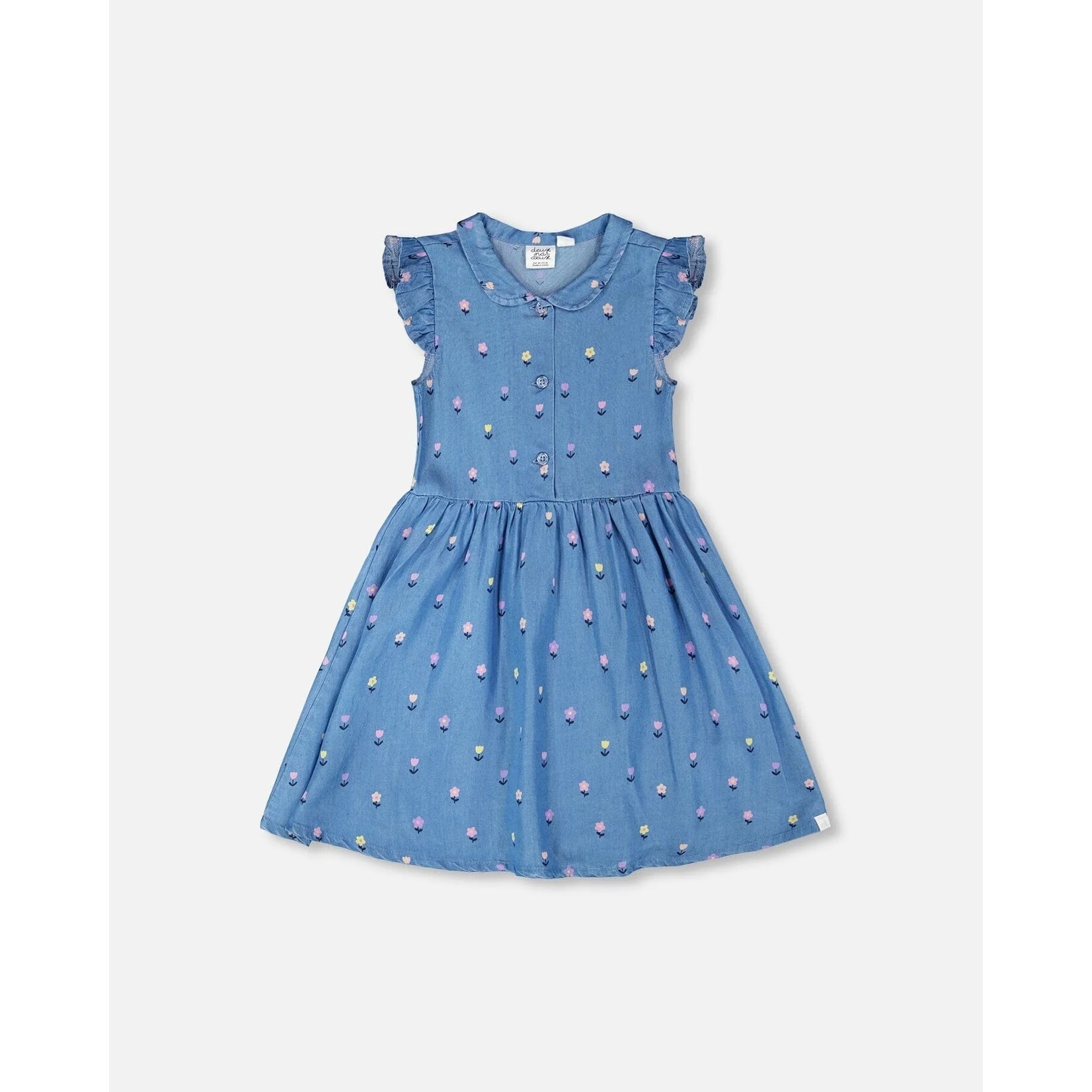 Deux par Deux DEUX PAR DEUX - Robe chemisier sans manches bleu denim avec imprimé de fleurs 'Les essentiels filles'