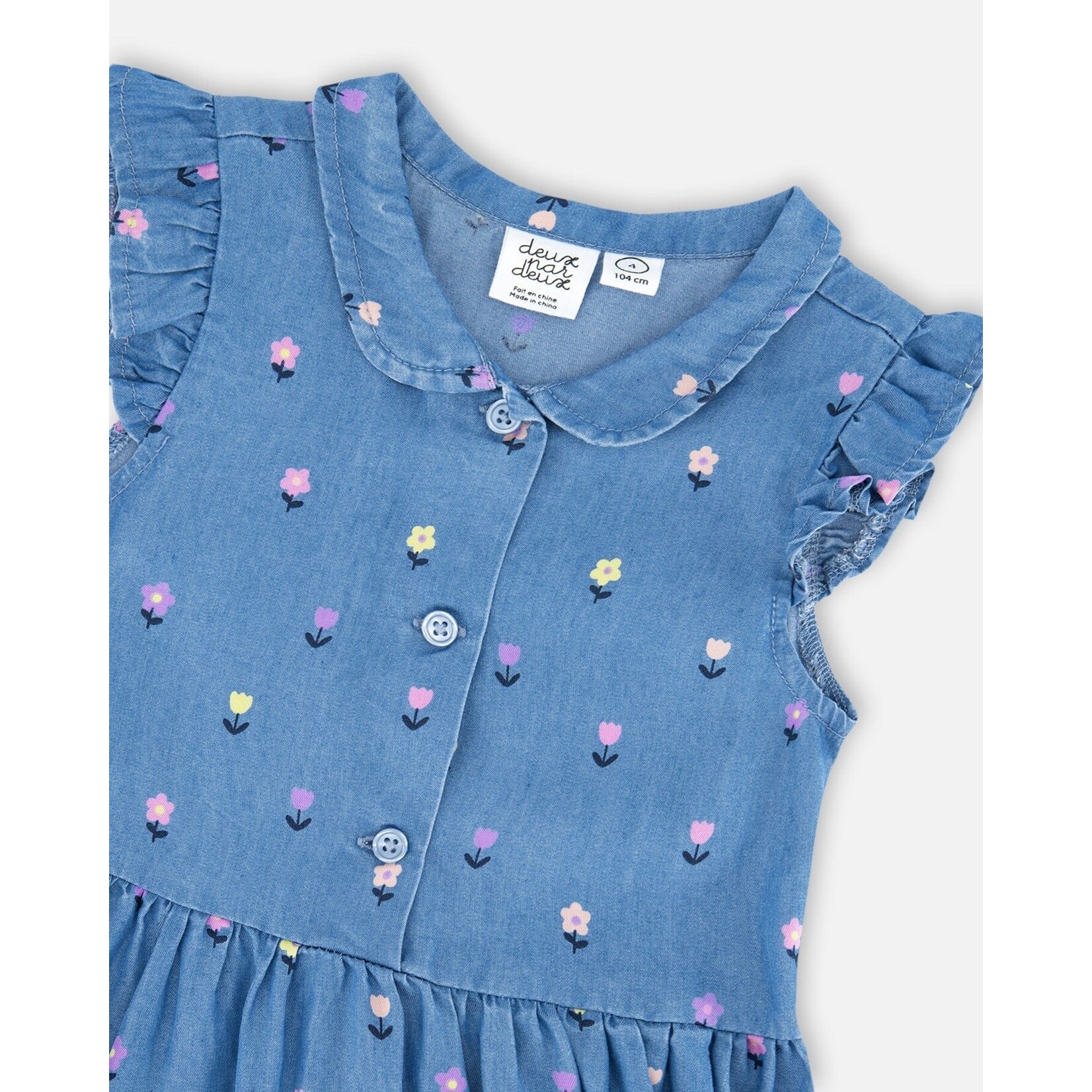 Deux par Deux DEUX PAR DEUX - Robe chemisier sans manches bleu denim avec imprimé de fleurs 'Les essentiels filles'