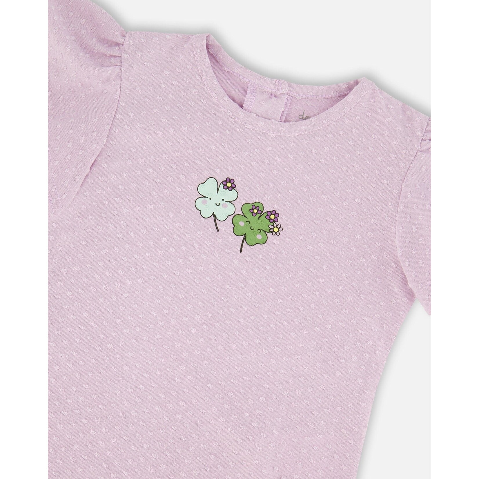 Deux par Deux DEUX PAR DEUX- T-shirt en jersey lavande avec imprimé de trèfles 'Trèfles et violettes'
