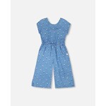 Deux par Deux DEUX PAR DEUX - Blue denim chambray jumpsuit with floral print 'Girls Must-Haves'