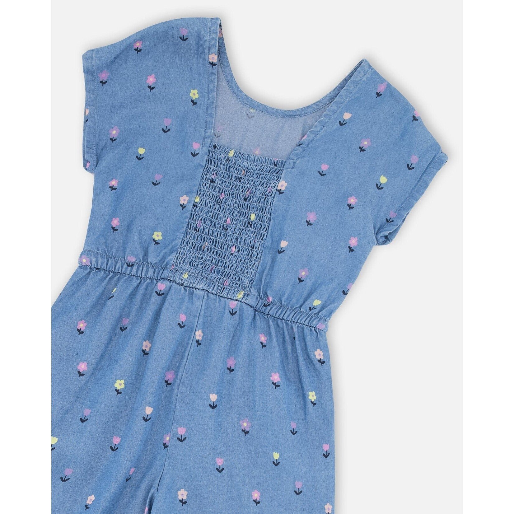 Deux par Deux DEUX PAR DEUX - Combinaison en chambray bleu denim avec imprimé de fleurs 'Les essentiels filles'