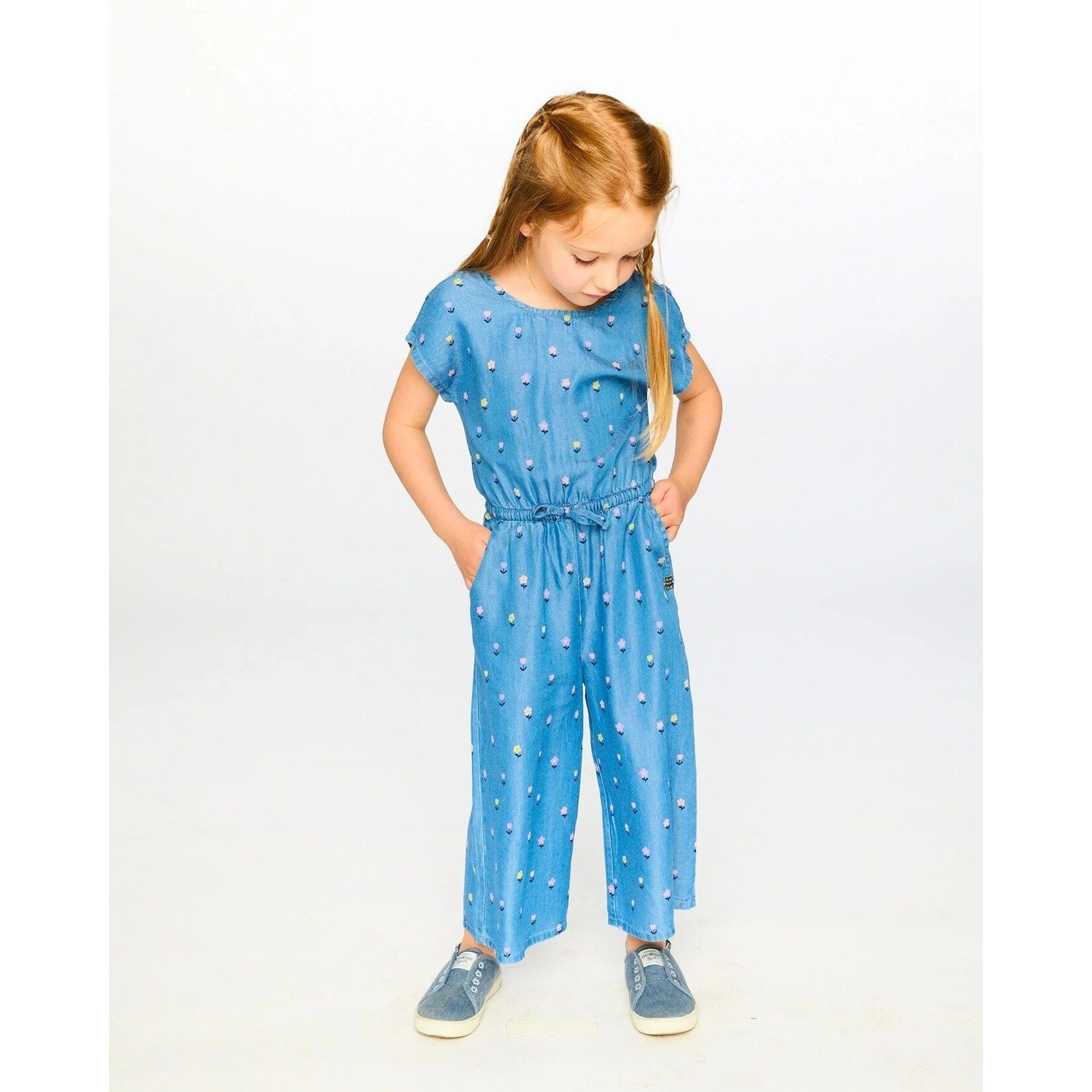 Deux par Deux DEUX PAR DEUX - Combinaison en chambray bleu denim avec imprimé de fleurs 'Les essentiels filles'