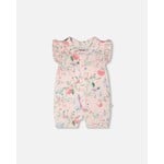 Deux par Deux DEUX PAR DEUX - Pink cotton muslin romper with 'Blueberry Hugs' berry print