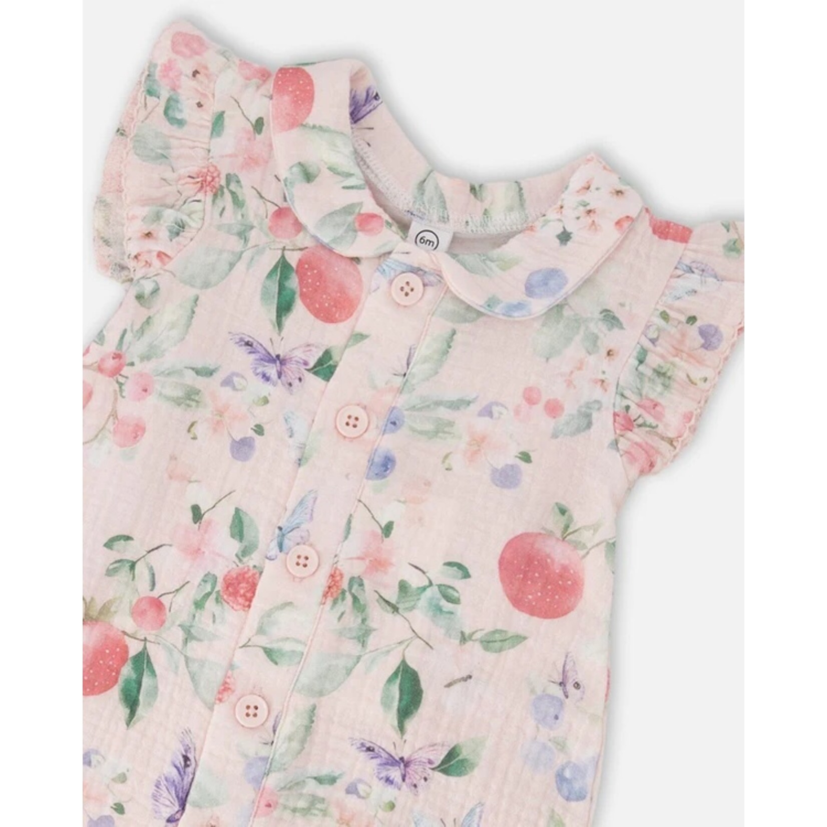 Deux par Deux DEUX PAR DEUX - Barboteuse en mousseline de coton rose imprimé baies 'Câlins Myrtille'