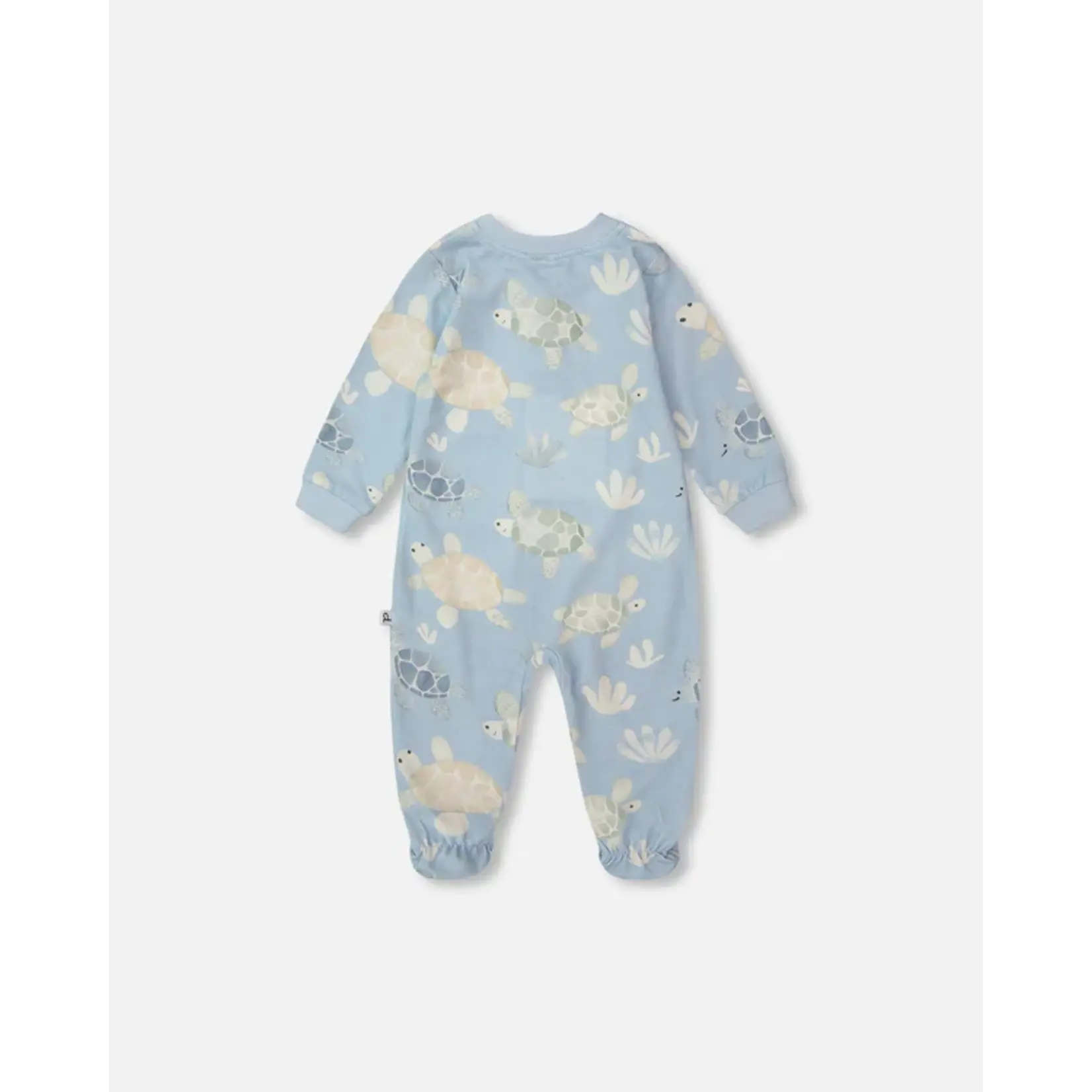Deux par Deux DEUX PAR DEUX - One-piece pyjamas in blue organic cotton jersey with turtle print 'At a Turtle'