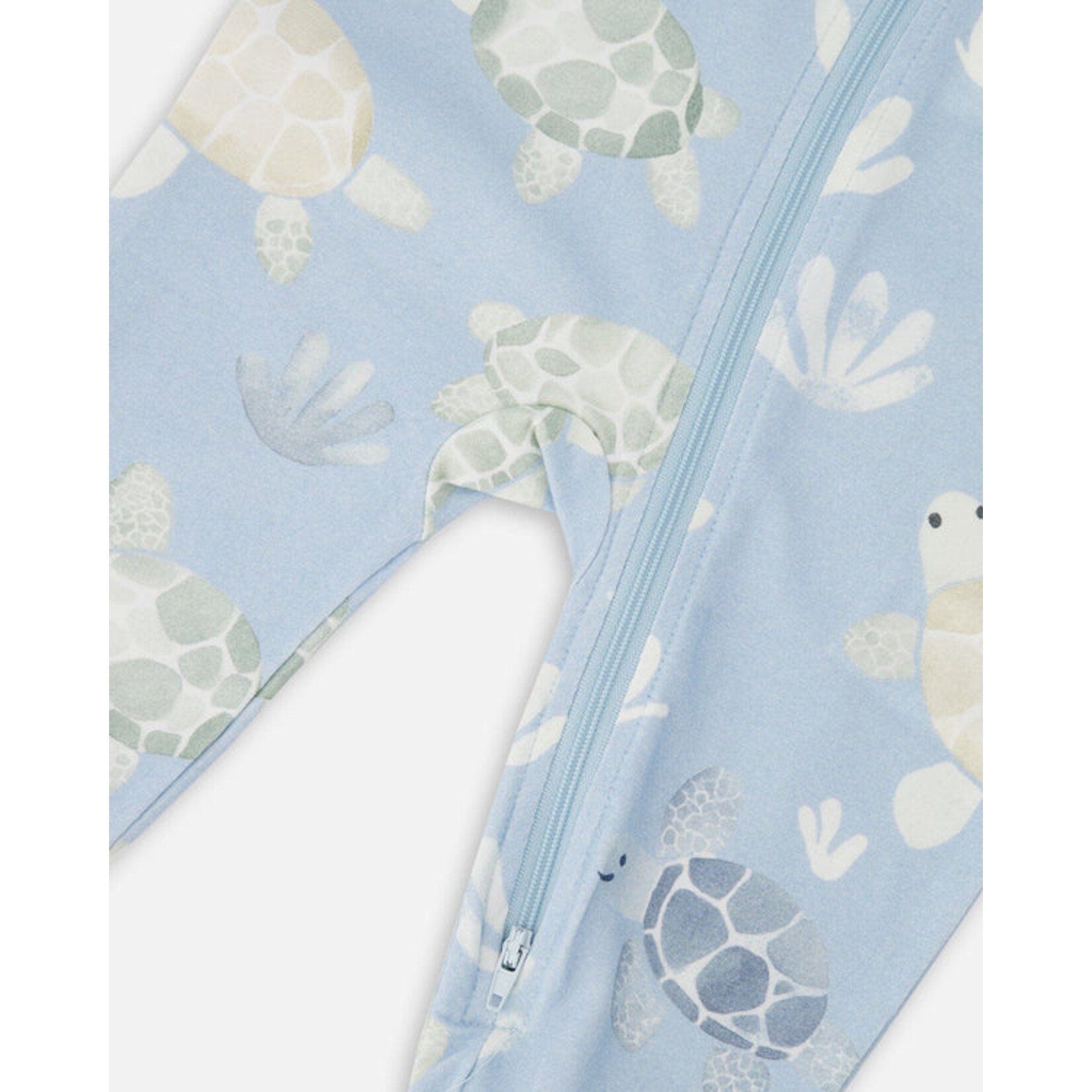 Deux par Deux DEUX PAR DEUX - One-piece pyjamas in blue organic cotton jersey with turtle print 'At a Turtle'